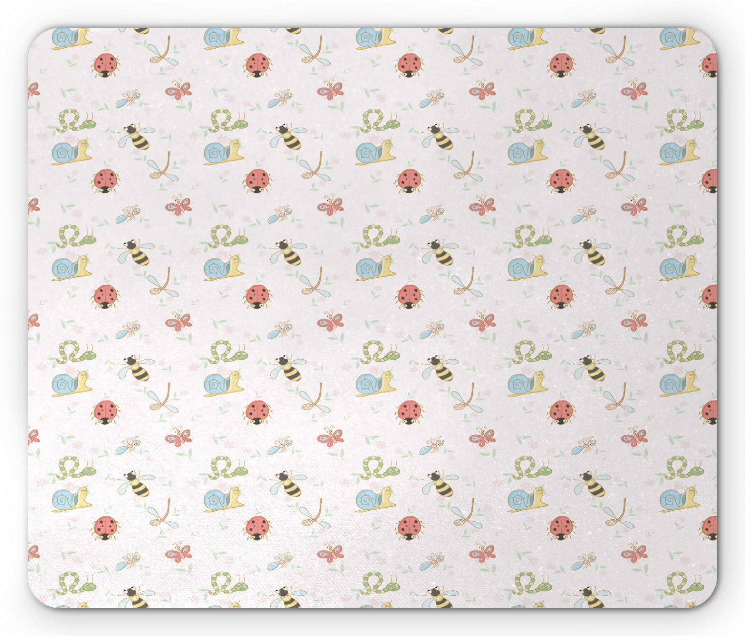 Ambesonne Cartoon Mouse Pad - Funny Insects Design with Ladybug, Honey Bee, Snail & Dragonfly in Pastel Colors | Non-Slip Rubber Base | Standard Size Rectangle Mousepad for Office, Gaming & Home Computer Use