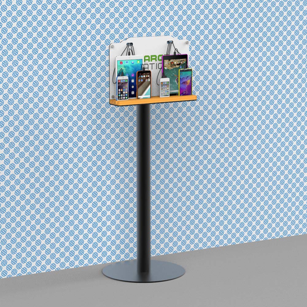 8-Port High-Speed Public Cell Phone Charging Station with Cables - Floor Stand Tower for Airports, Hospitals & Banks - Universal Compatibility for Smartphones & Tablets - Perfect for High-Traffic Public Spaces & Waiting Areas