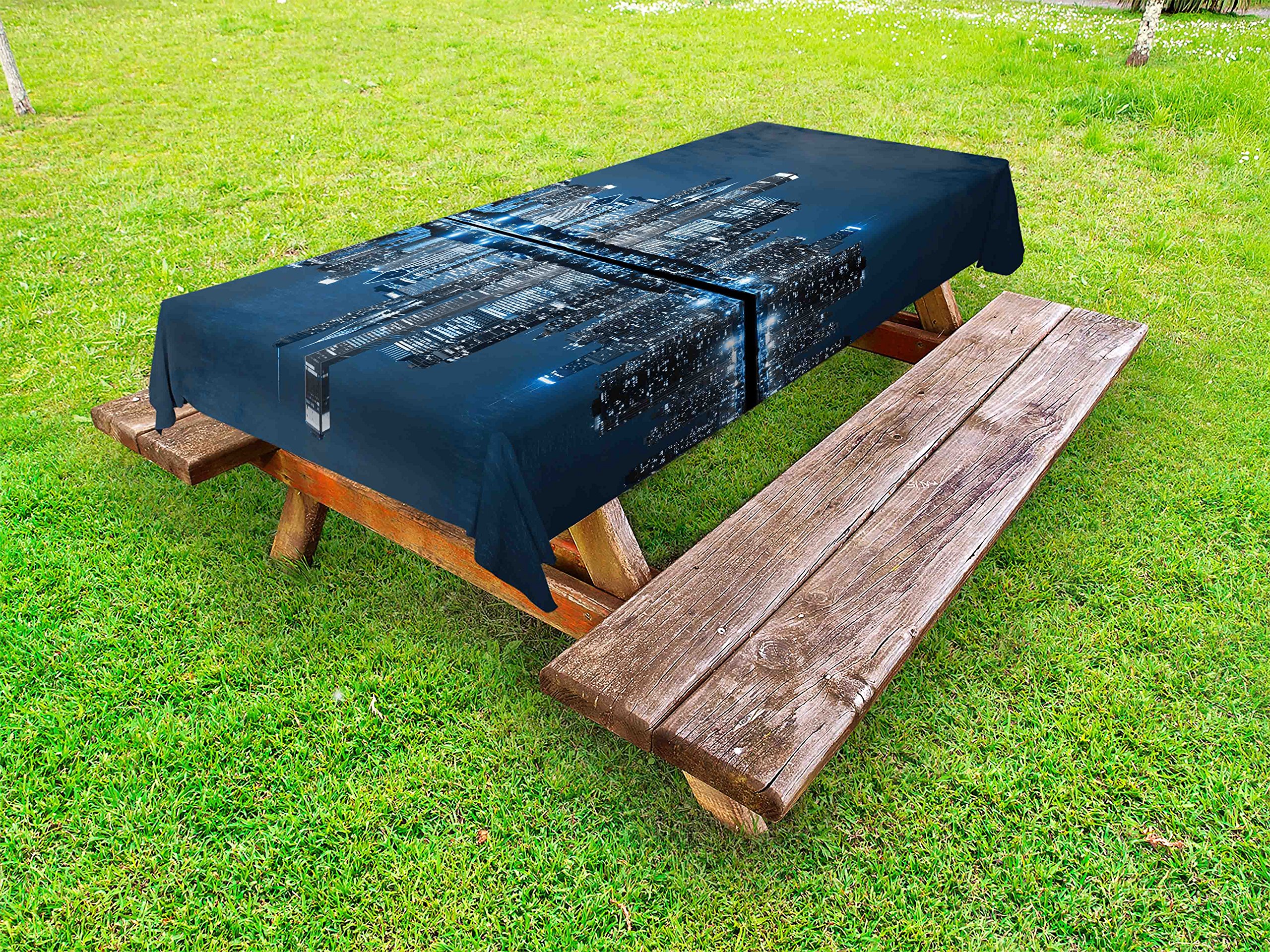 Ambesonne Chicago Skyline Tablecloth - Waterproof Outdoor Picnic Table Cover, Washable Decorative Fabric with Urban Night Sky Design, 58
