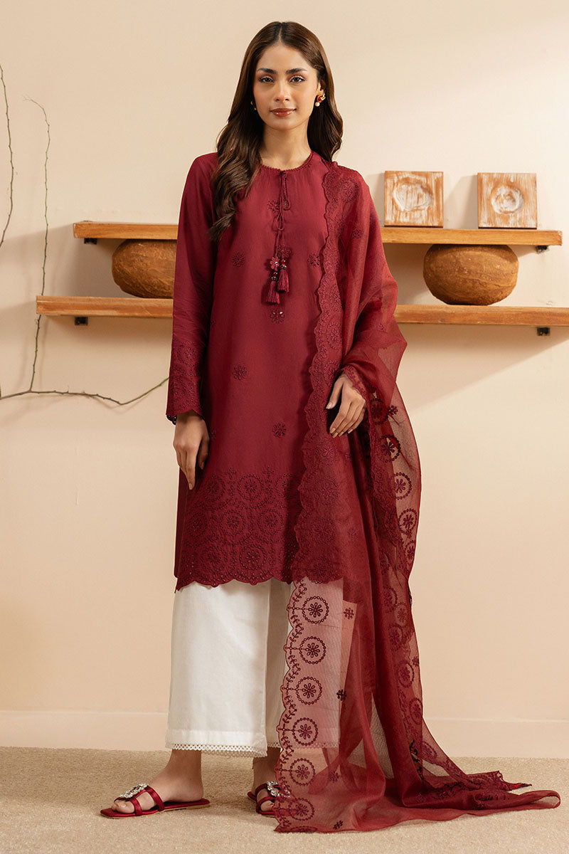 Carmine Glow 2-Piece Set (Shirt & Dupatta) - Elegant Indian Ethnic Wear for Women, Perfect for Weddings, Festivals & Special Occasions