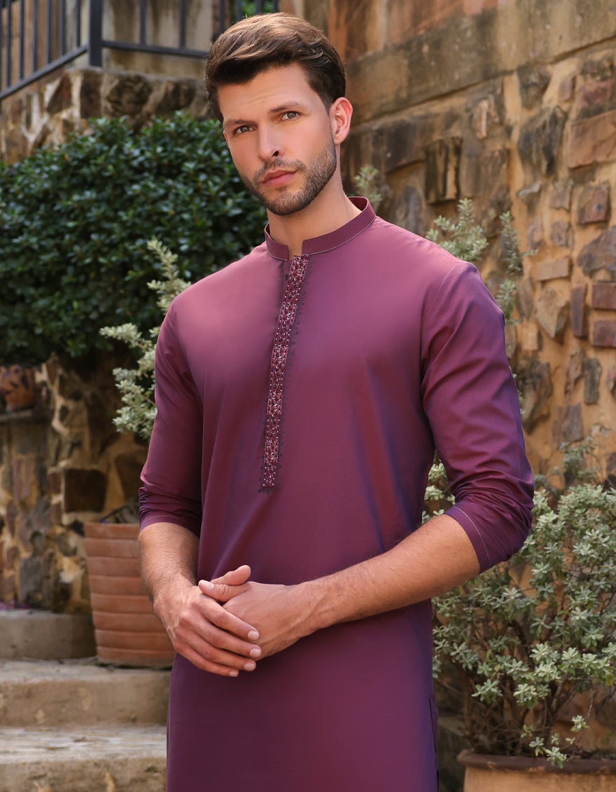 Stylish Cotton Purple Kurta Trouser Set by J. Junaid Jamshed - Perfect for Eid, Weddings & Festive Occasions