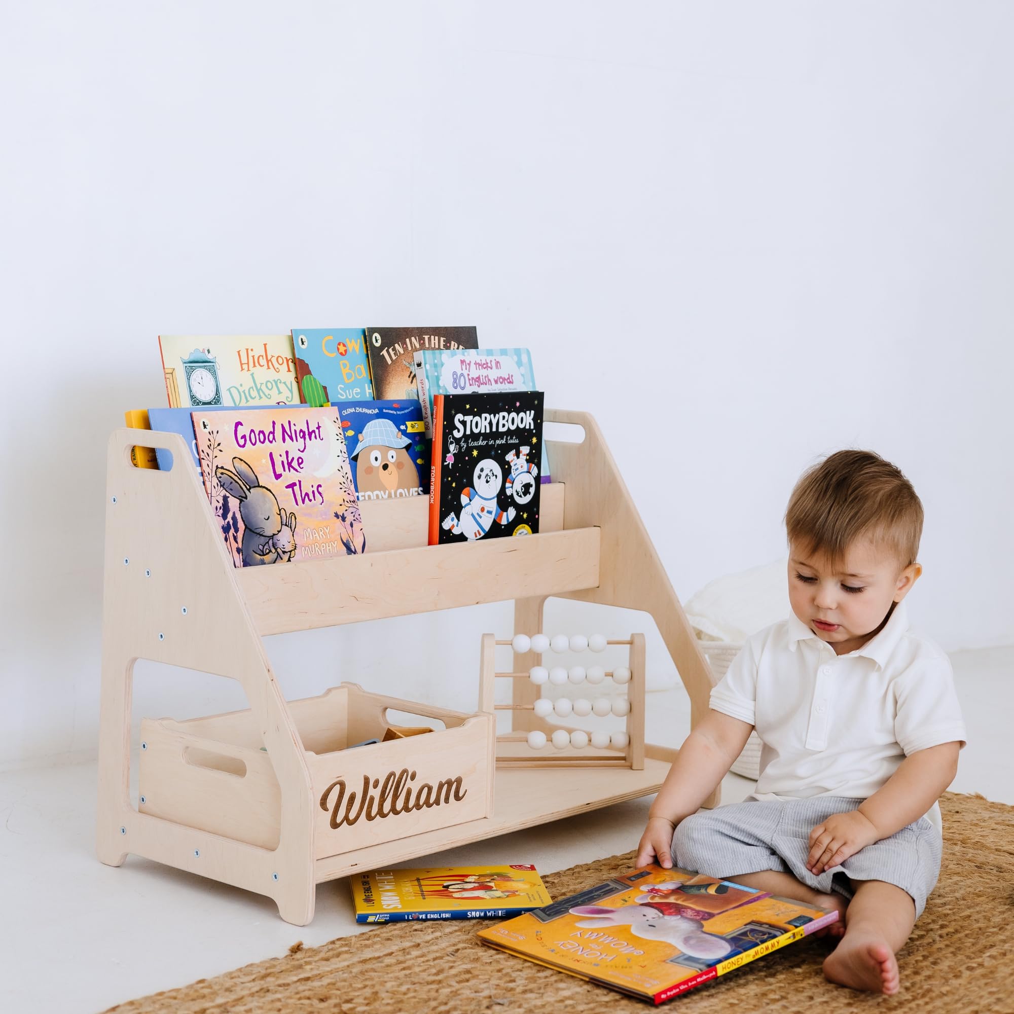 2-in-1 Kids Shelf & Toy Storage - Montessori Wooden Bookshelf for Nursery, Playroom & Bedroom - Durable Kids Bookcase & Montessori Furniture for Organized Learning Spaces