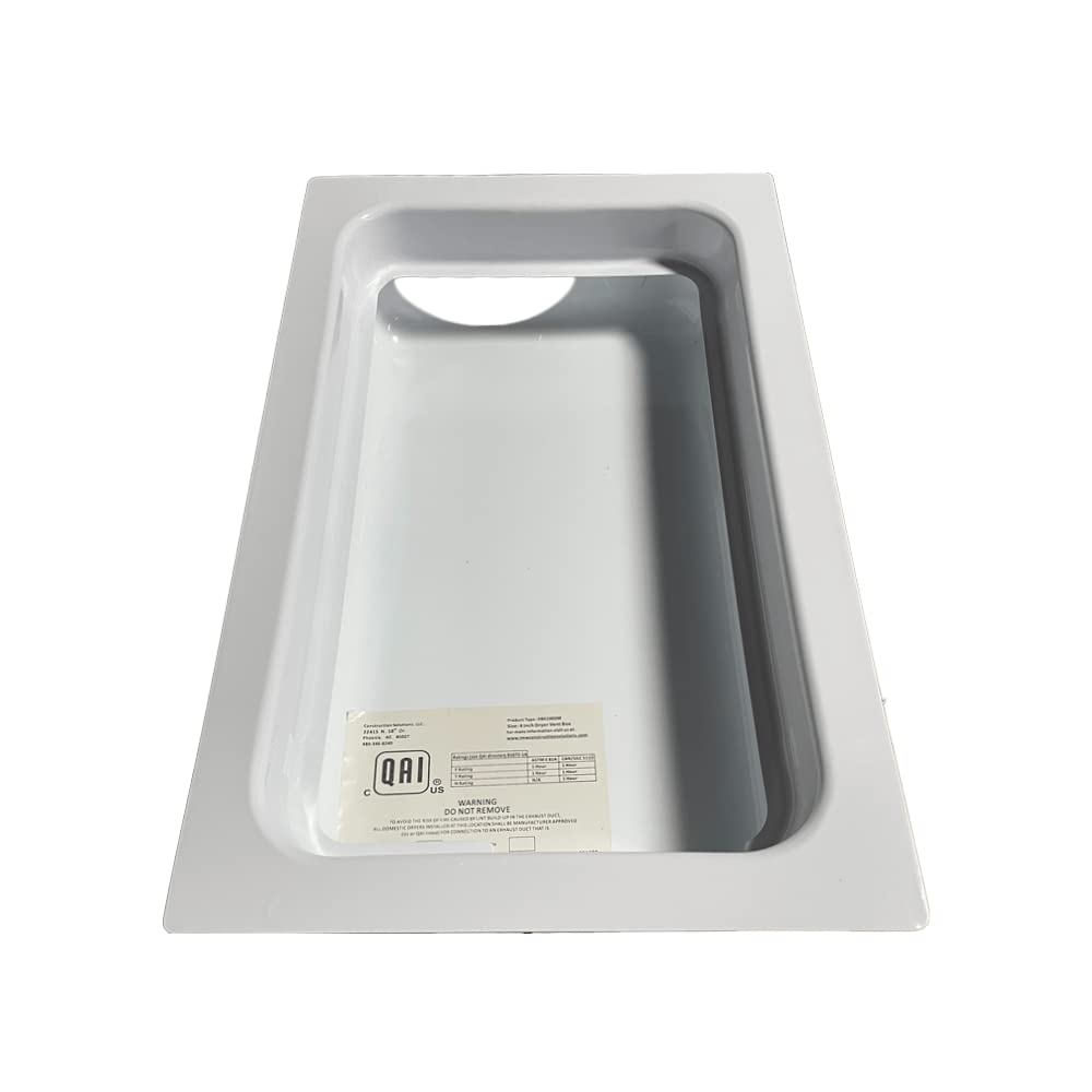DBX1000M Metal Dryer Vent Box with Snap-on Trim Ring - Recessed Dryer Vent Box for 2x4 Walls - Up or Down Venting - Perfect for Laundry Rooms, Basements & Tight Spaces