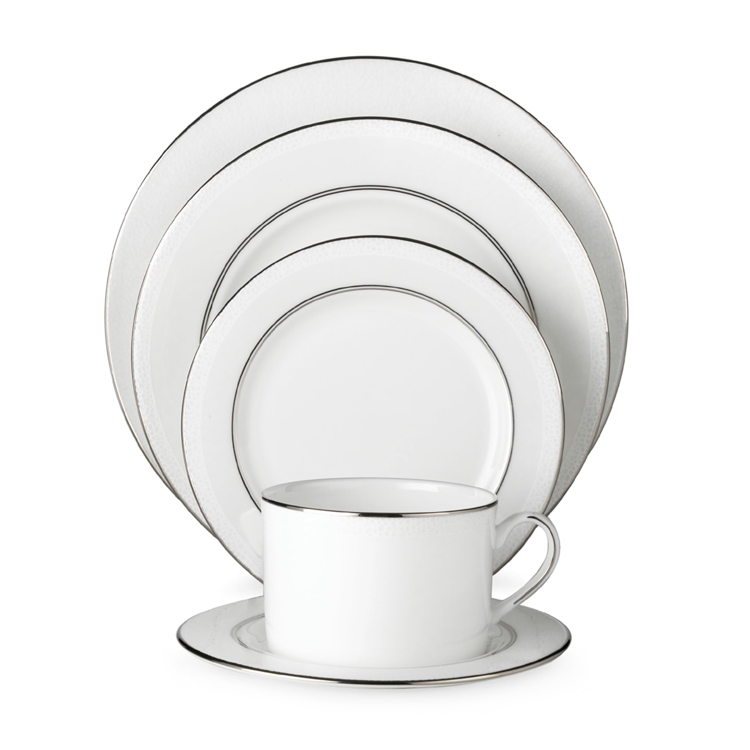 Kate Spade New York Cypress Point 5-Piece Dinnerware Set - Elegant White Porcelain Plates, Bowls & Cups for Formal Dining & Entertaining