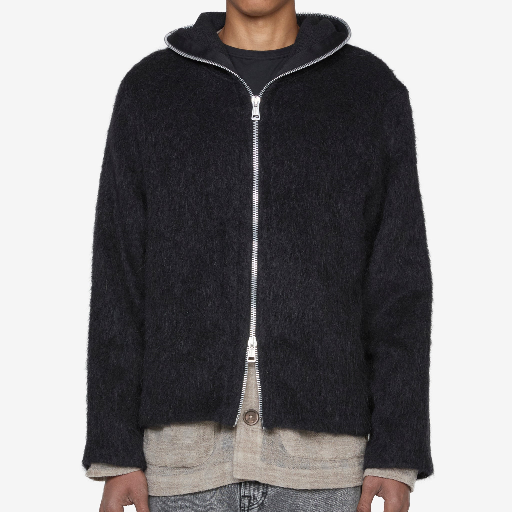 Men's Black Full Zip Hoodie with Soft Wool Lining - Cozy Winter Wear for Outdoor Activities & Casual Style
