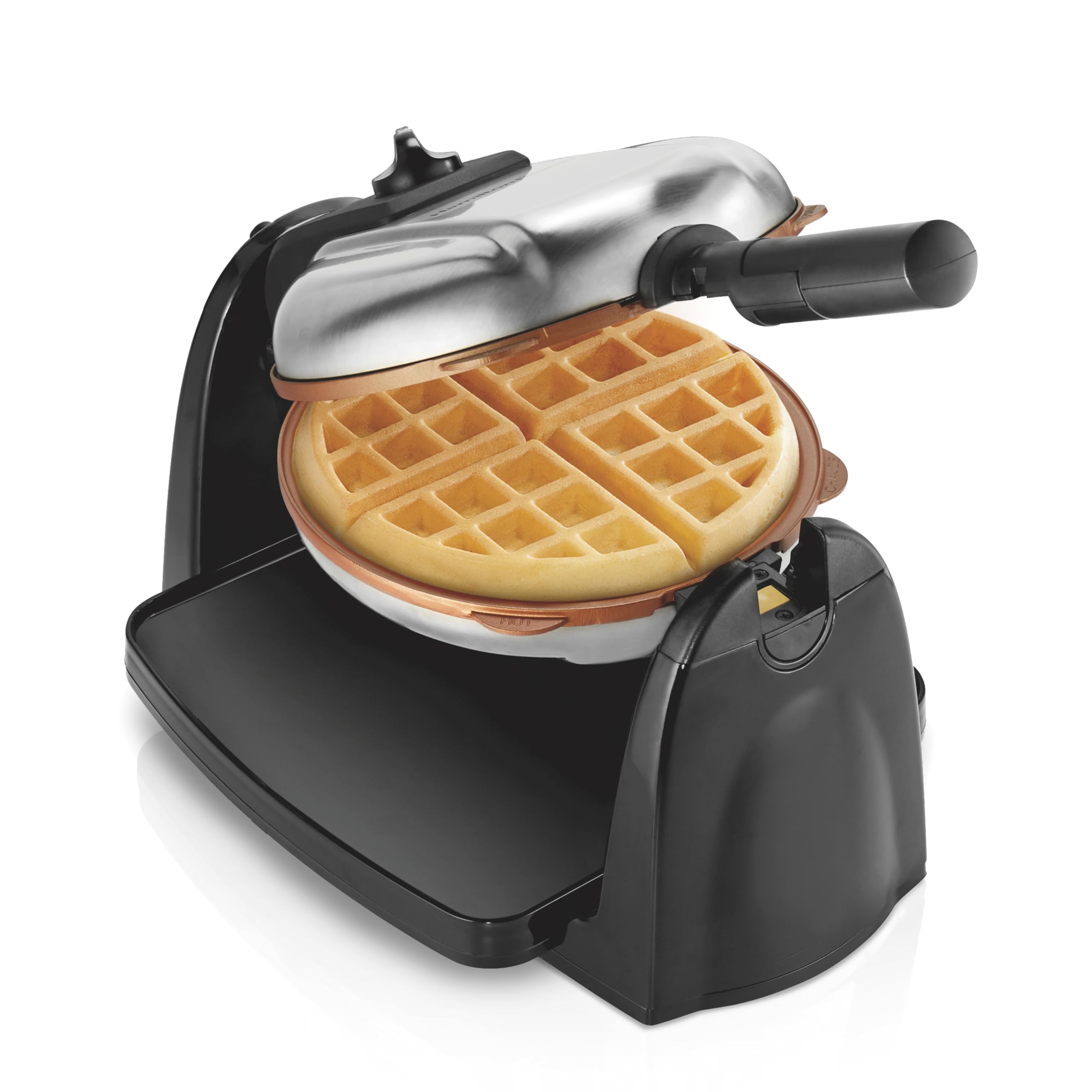Hamilton Beach 26031 Belgian Waffle Maker - Removable Nonstick Plates, Single Flip, Ceramic Grids, Black - Perfect for Breakfast, Brunch & Family Gatherings