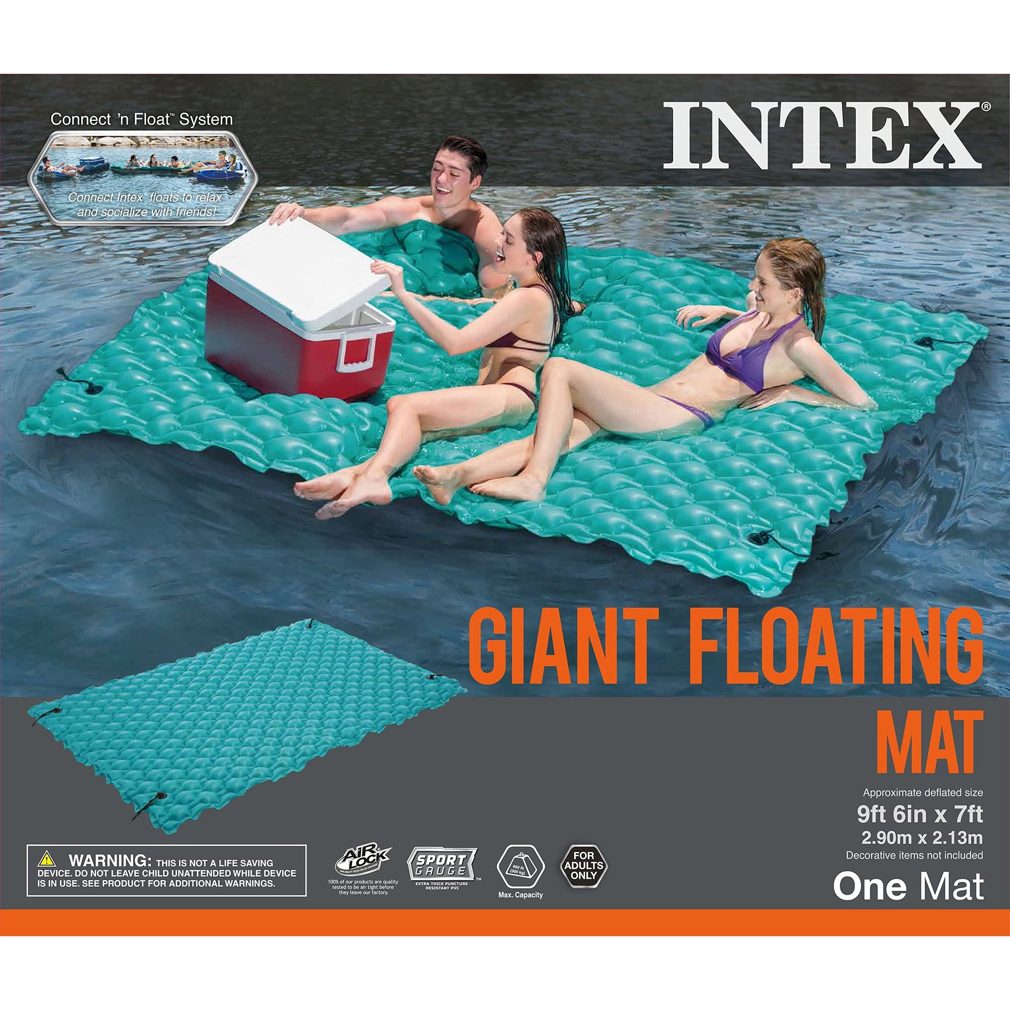 **Intex Giant Inflatable Floating Water Mat - 4-Pack Teal Pool & Lake Relaxation Platform with 4 Connect 'n Float Connectors - Perfect for Swimming, Lounging & Family Fun**