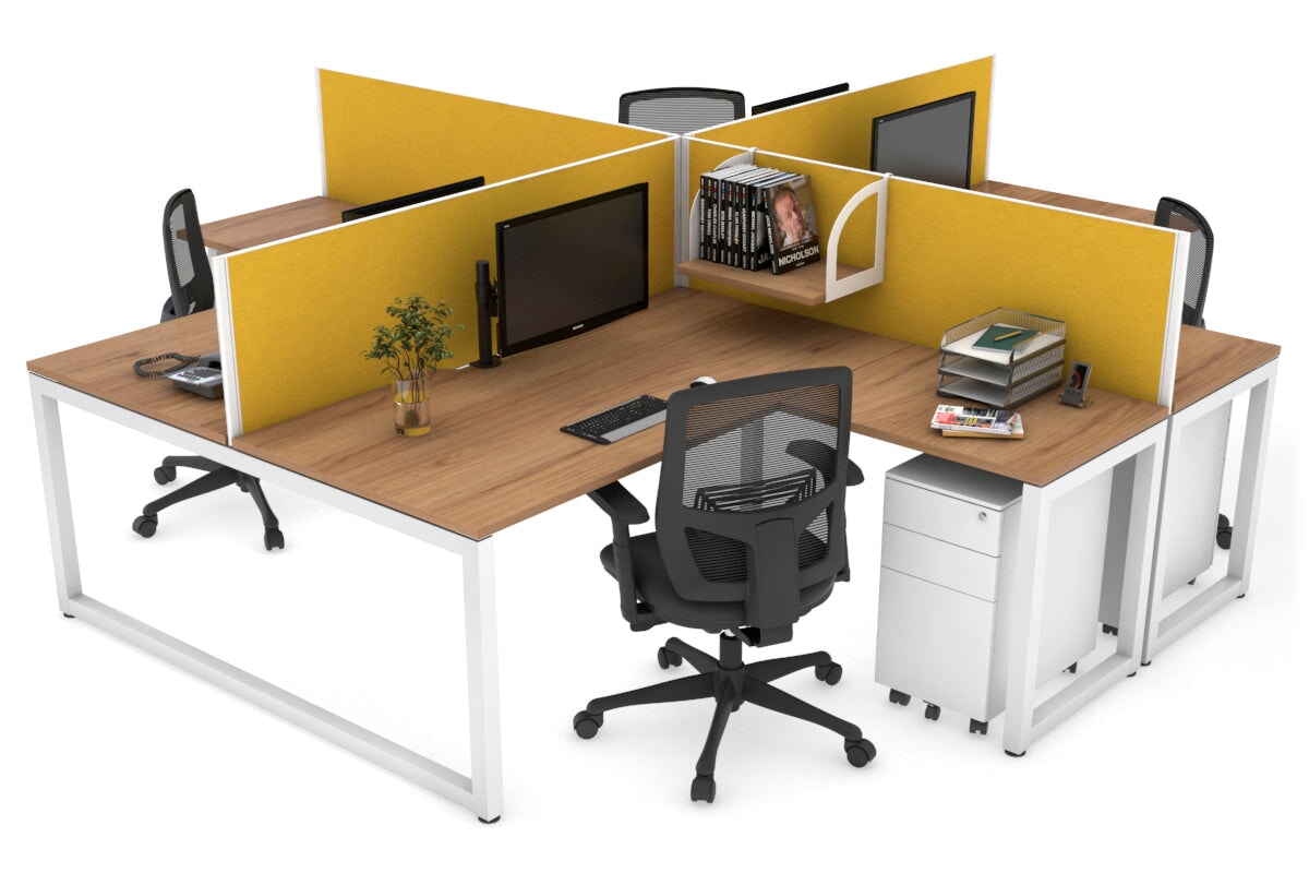 Quadro Loop Legs 4-Person Corner Workstation Desk - 1600L x 1800W with Cable Management Scallop | Office Furniture for Collaborative Workspaces & Team Meetings