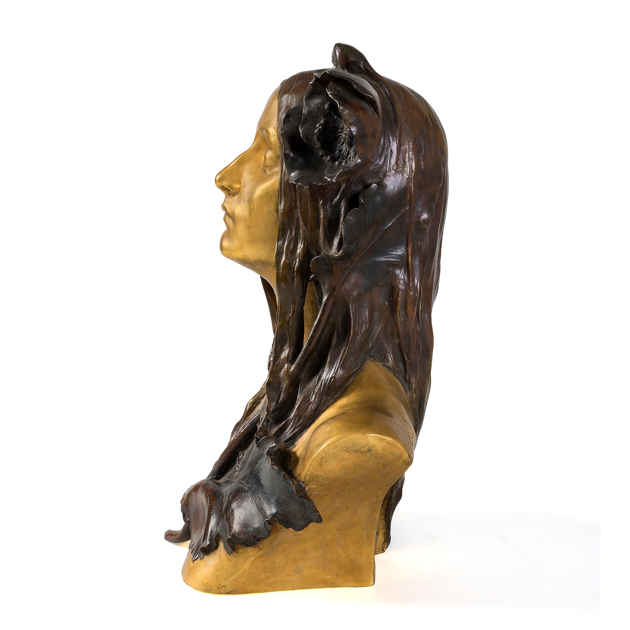 Antique Maurice Bouval Ophelia Bronze Sculpture - French Art Nouveau Statue for Home Decor, Office & Garden