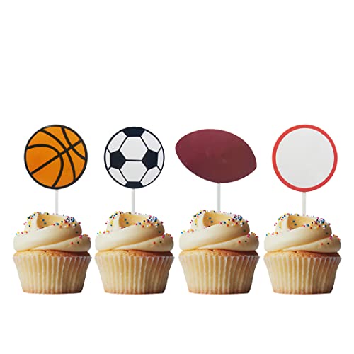 24-Piece Sports Fan Cupcake Toppers Set - Basketball, Baseball, Soccer, Volleyball - Perfect for Birthday, Wedding & Theme Party Decorations - Ideal for Sports-Themed Events, Game Day Celebrations & Fan Gatherings