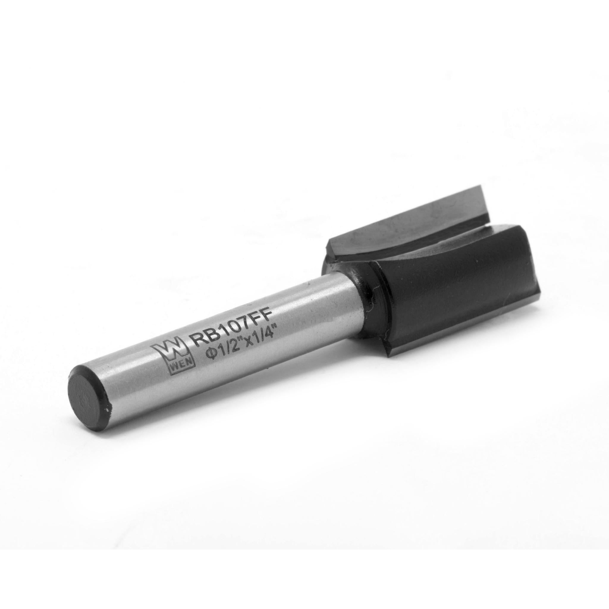 WEN RB107FF 1/2 Inch Straight 2 Flute Carbide Tipped Router Bit with 1/4 Inch Shank - 3/4 Inch Cutting Length for Woodworking, Cabinetry, and DIY Projects