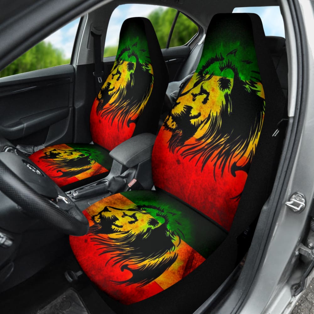 Reggae Rasta Lion Car Seat Covers - Custom Fit for Most Vehicles (2-Piece Set) | Unique Gift for Music Lovers & Car Enthusiasts | Perfect for Road Trips, Daily Commutes & Jamaican-Themed Decor
