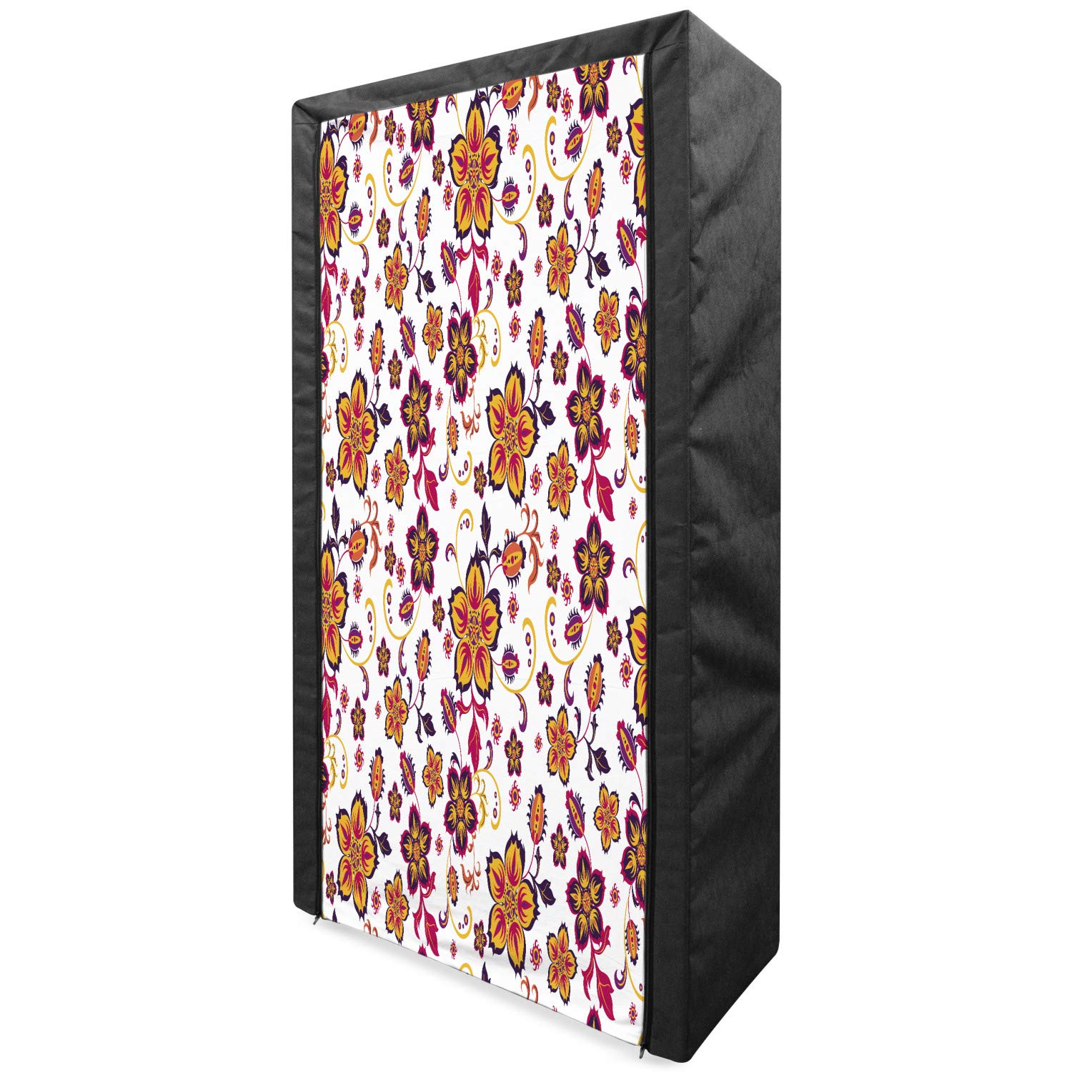 Ambesonne Floral Portable Fabric Wardrobe with Shelves | Blossoming Flowers Pattern in Vibrant Colors | Clothing Organizer & Storage Closet for Bedroom, Dorm, or Closet (33.5