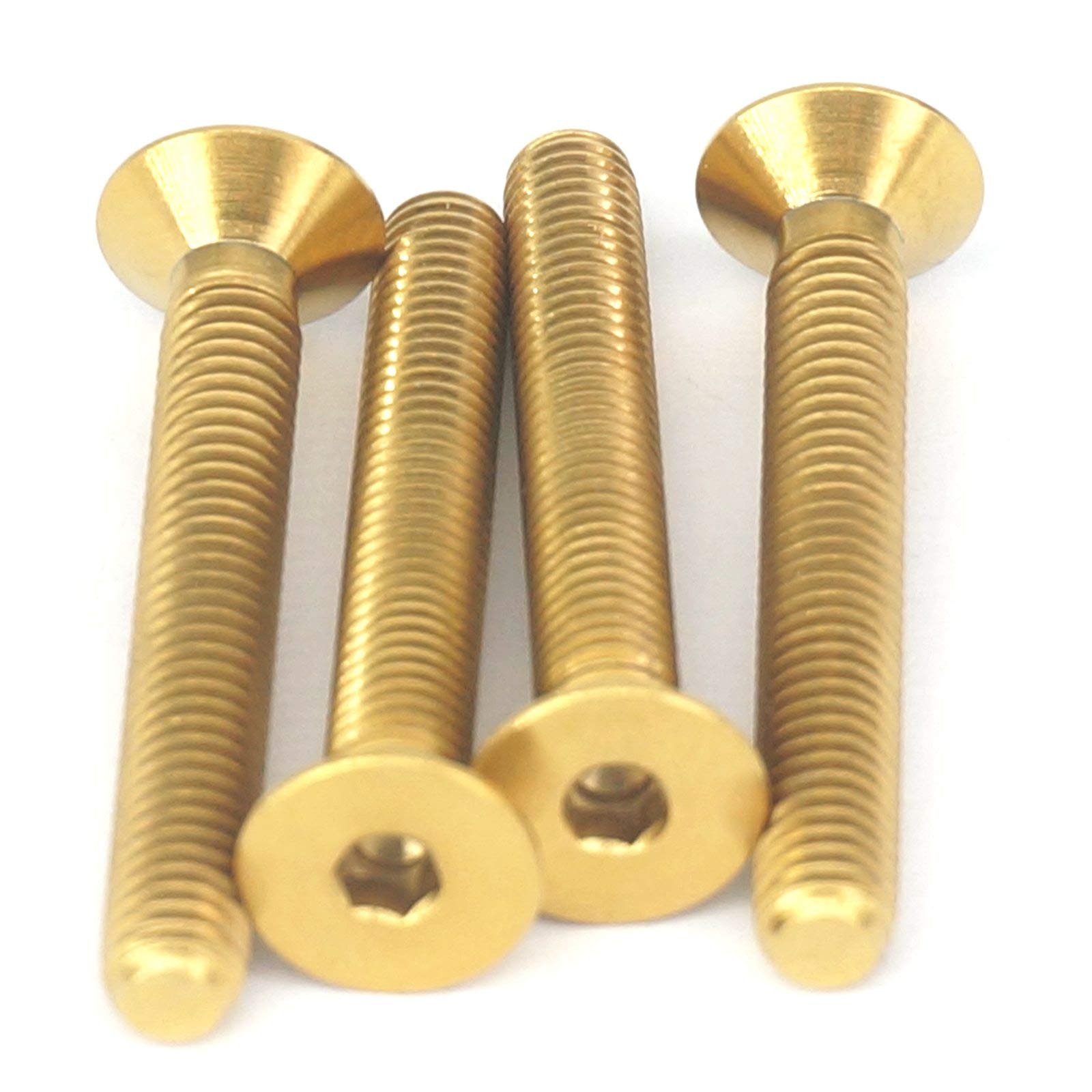 4 PCS M5 x 35mm Gold GR5 Titanium Hex Socket Countersunk Screws Bolts for Bicycle Stem Headset Top Cap - Perfect for Bike Repair, Motorcycle Assembly & DIY Projects