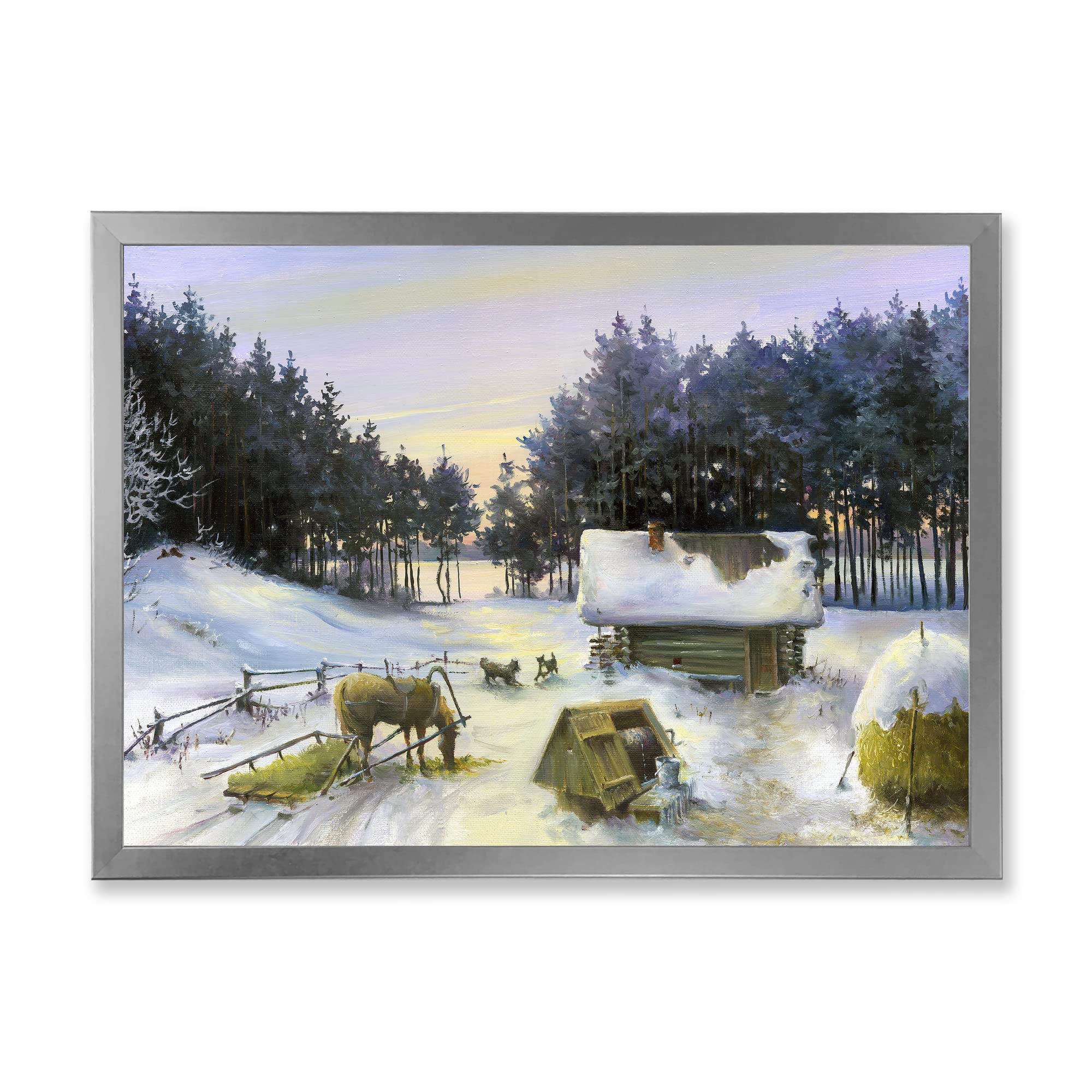 DesignQ Winter Scene with Snow-Covered Cottage Framed Wall Art - Perfect for Living Room, Bedroom & Office Decor
