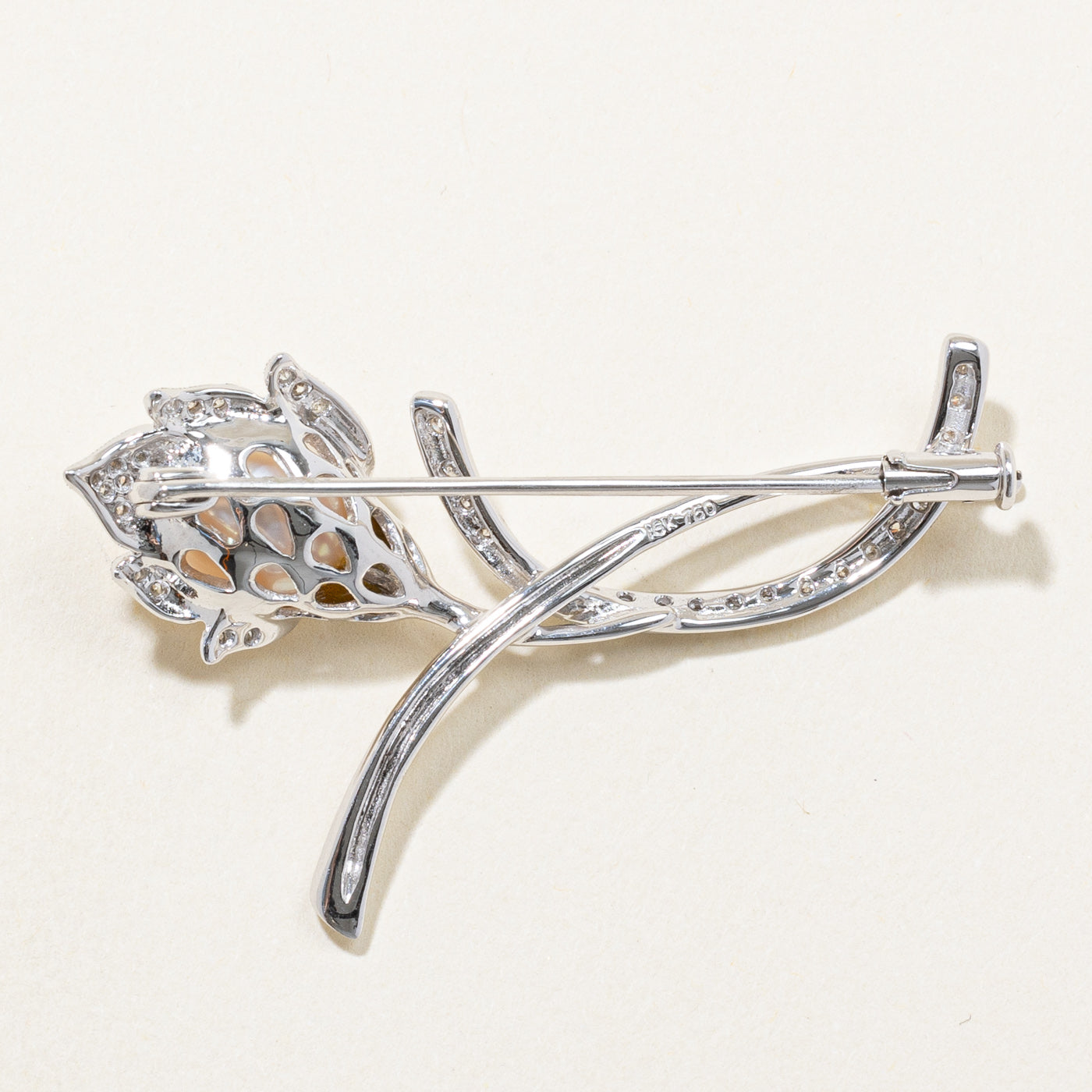 Fresh Water Pearl & Diamond Brooch - 0.21ctw Genuine Pearl & Diamond Jewelry for Women - Perfect for Weddings, Parties & Special Occasions