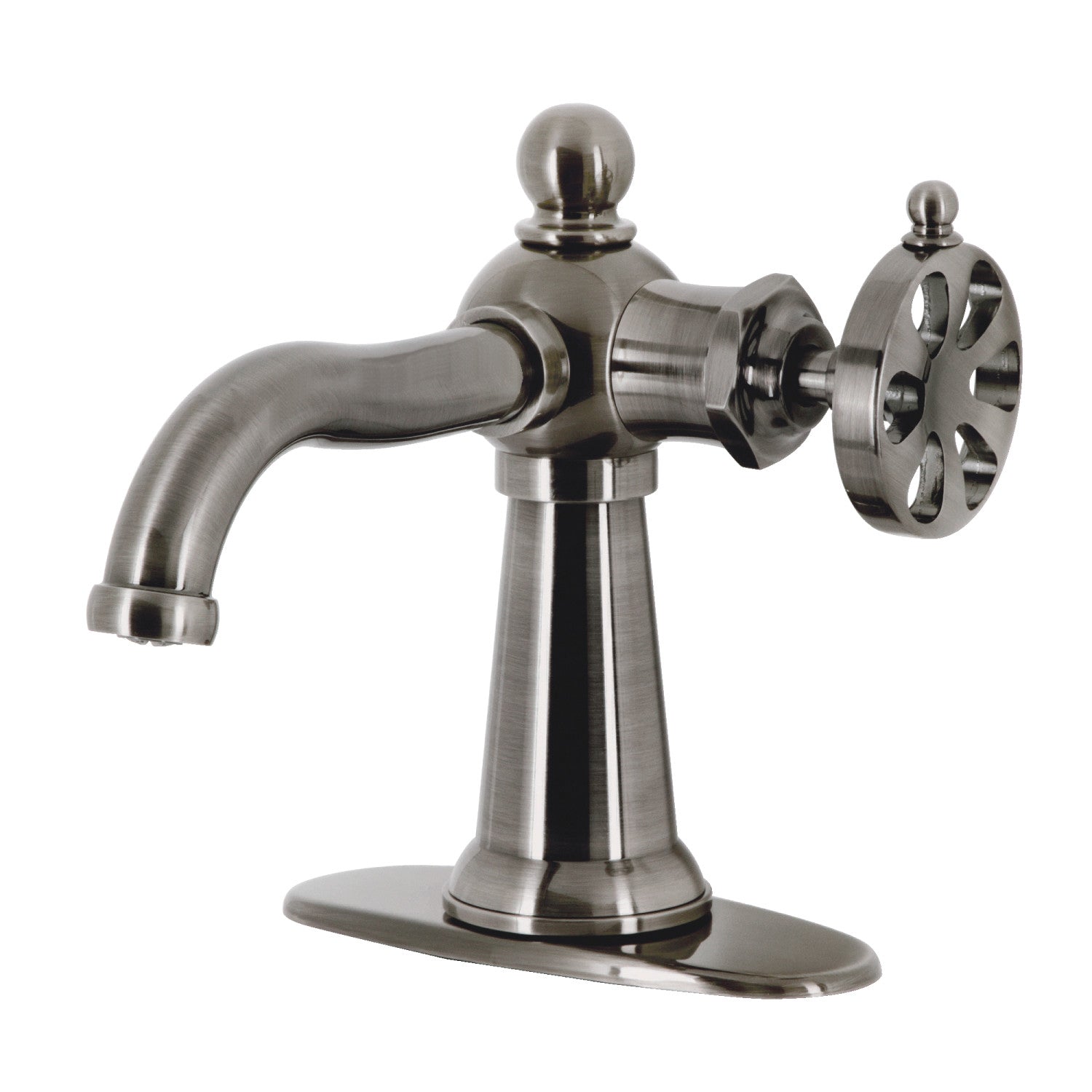 Belknap KSD354RXVN Single Handle 1-Hole Bathroom Sink Faucet with Deck Plate & Push Pop-Up Drain, Black Stainless Steel - Perfect for Modern Bathrooms, Vanities, and Powder Rooms