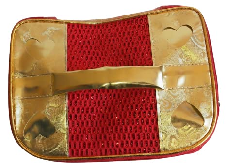 Salvus APP SOLUTIONS Adjustable Makeup Organizer Case - Cosmetic Storage Pouch for Women & Girls, Jewelry Accessories Organizer (Golden & Red, 10x7 Inch) - Perfect for Travel, Home Vanity & Daily Use