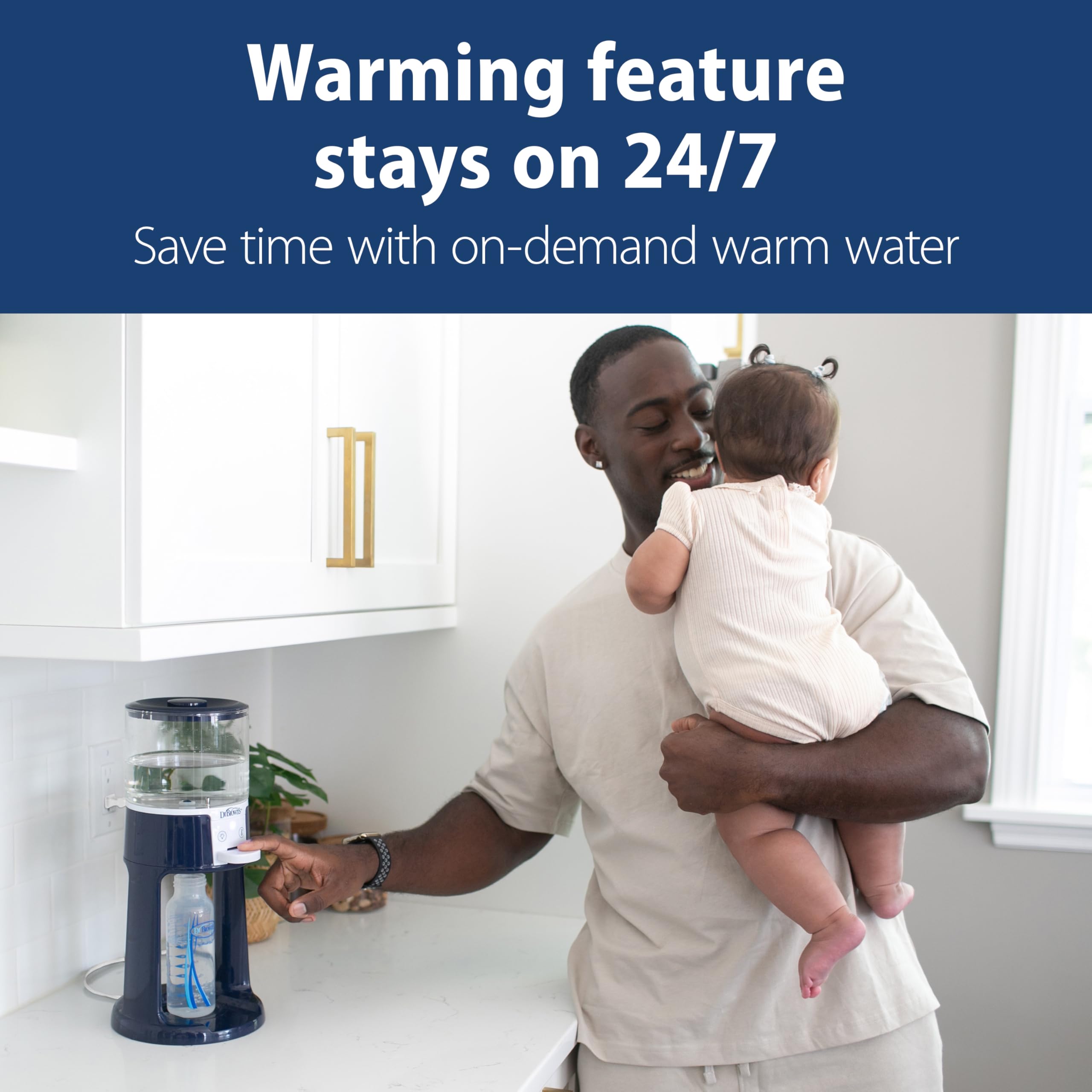 Dr. Brown’s Insta-Prep Warm Water Dispenser for Baby Formula - Large Glass Tank with 3 Temperature Settings (Blue) - Perfect for Quick Night Feedings & On-the-Go Parenting