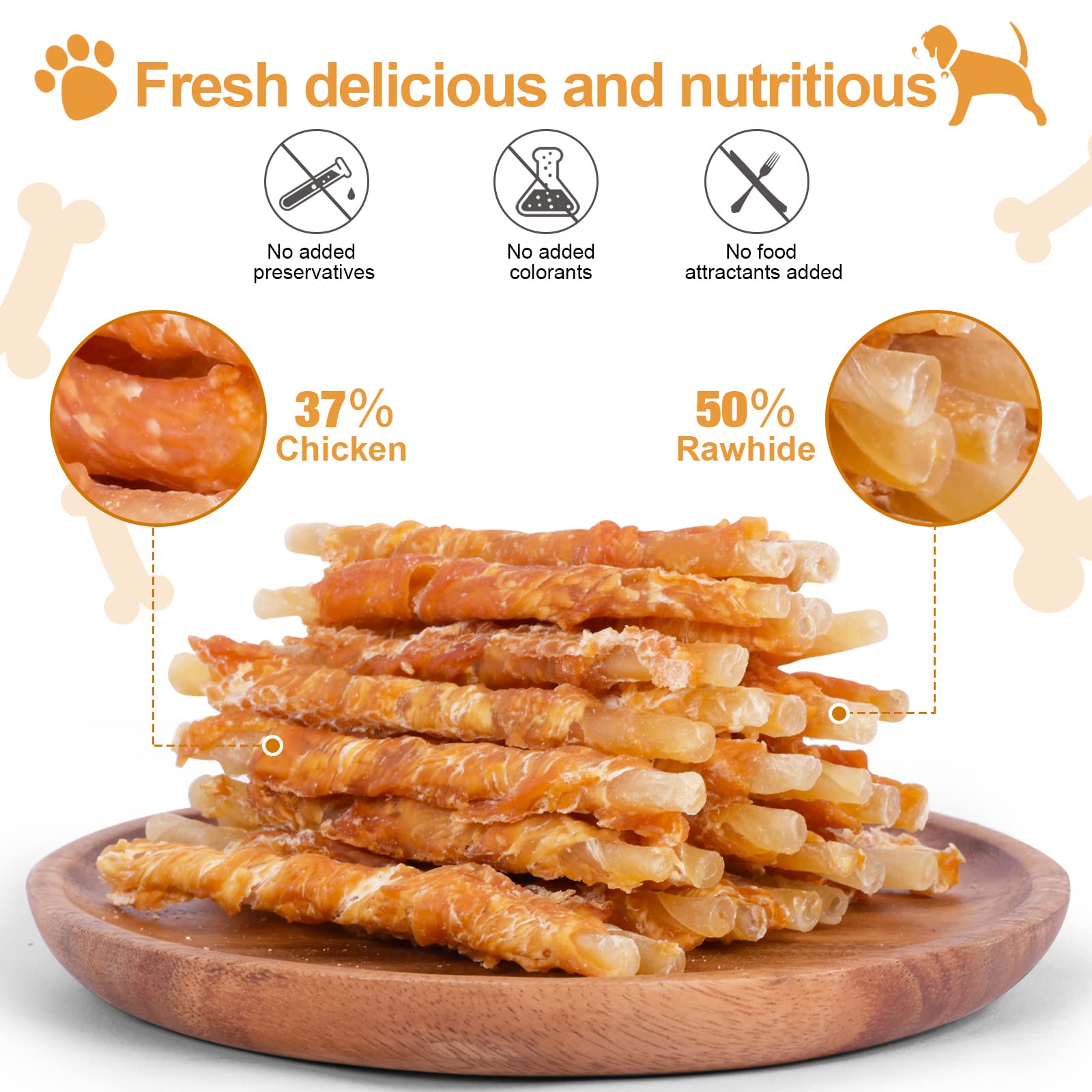 Natural Chicken Wrapped Rawhide Dog Chews - 1lb All-Natural Puppy Training Treats & Dental Sticks for Small, Medium & Large Dogs - Perfect for Teething, Chewing & Reward Training