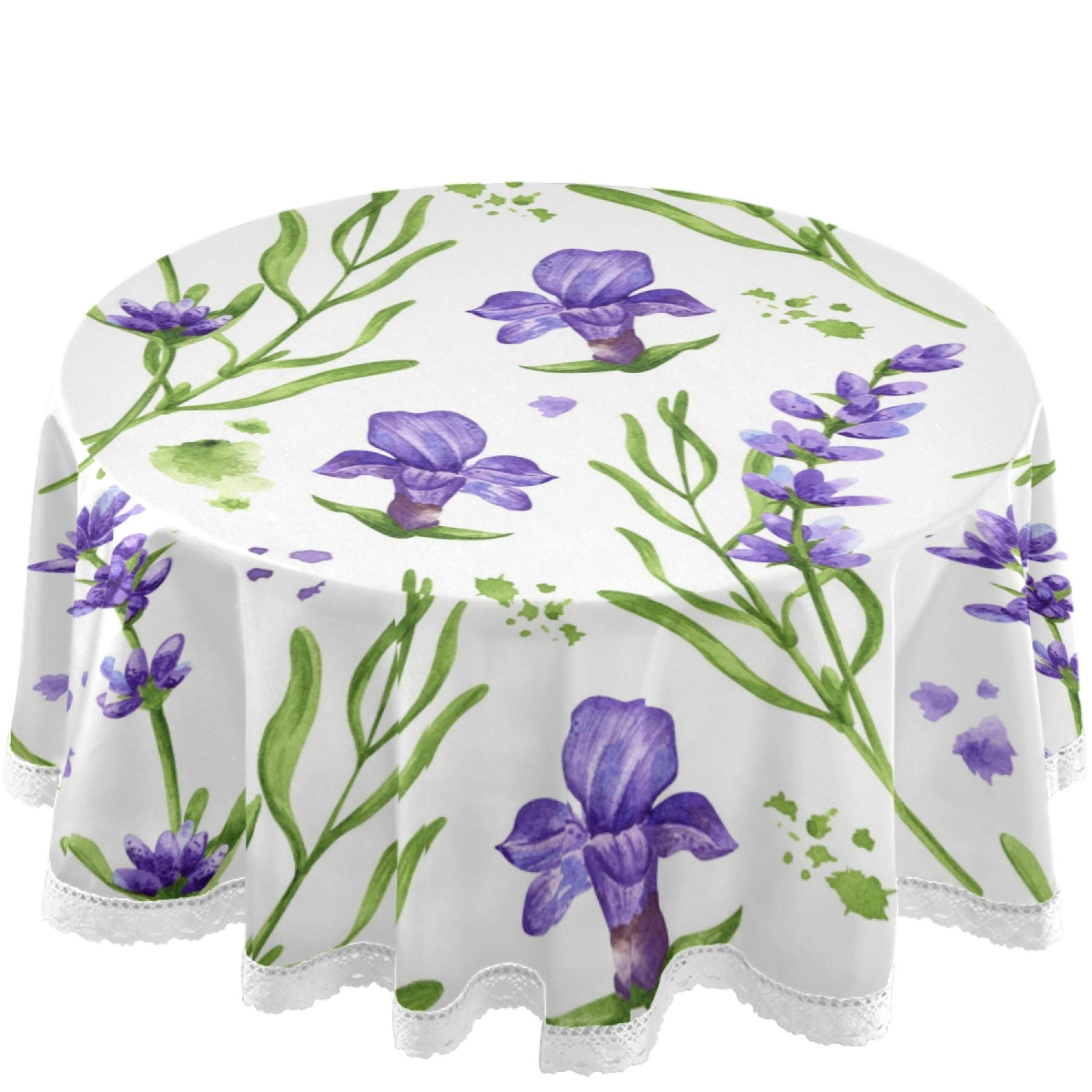 Vintage Lavender Floral Round Tablecloth - 60 Inch Waterproof Table Cover for Outdoor Wedding, Party, Dining Room - Perfect for Picnics, Garden Events & Home Decor