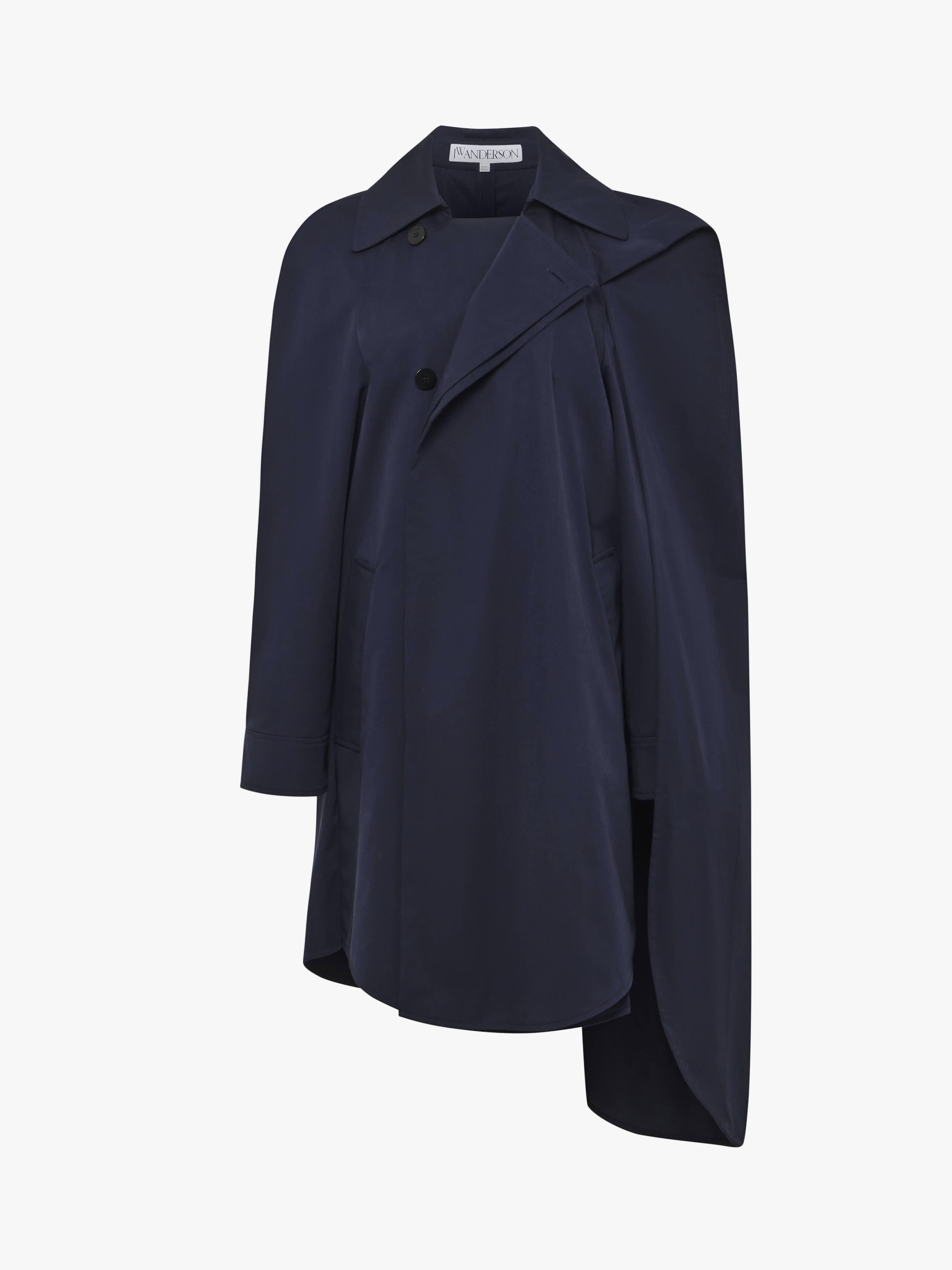 Asymmetric Cape Trench Coat for Women - Bright Navy Waterproof Outerwear | Stylish Fall & Winter Coat for Office, Travel & Special Occasions