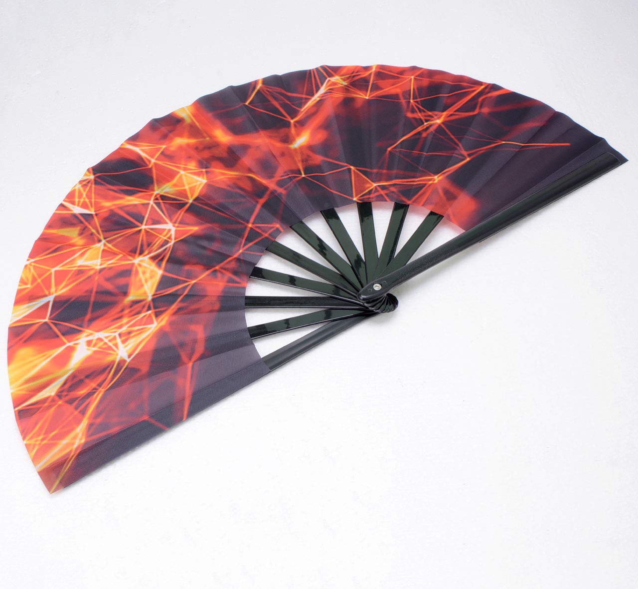 Chinese Folding Hand Fan - Decorative Nylon-Cloth Dance Fan for Women & Men, Glow Lines Design - Perfect for Rave Parties, Dance Performances, and Home Décor