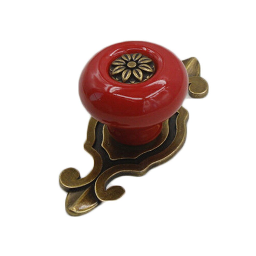 Vintage Ceramic Cabinet Drawer Pull Handles - 5 Pack Red | Durable & Stylish Hardware for Kitchen, Wardrobe, Dresser, Cupboard & Closet Furniture | Perfect for Home Renovation & DIY Projects