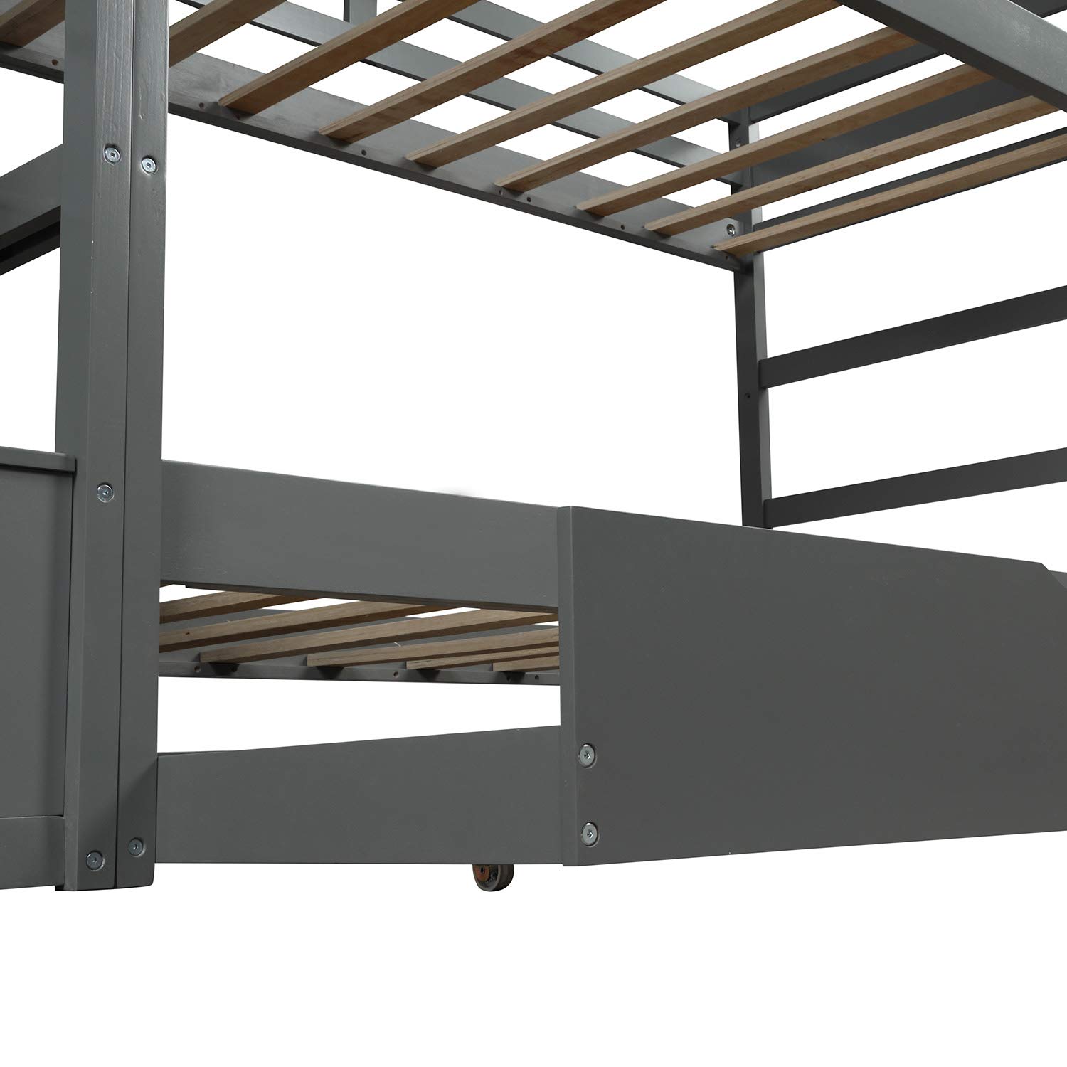 **Danxee Twin Over Twin Bunk Beds for Kids & Teens - Wooden Bunk Bed with Trundle, 3 Storage Drawers & Safety Rail Ladder - Space-Saving Bedroom Furniture for Small Rooms, Guest Rooms & Sleepovers (Gray)**