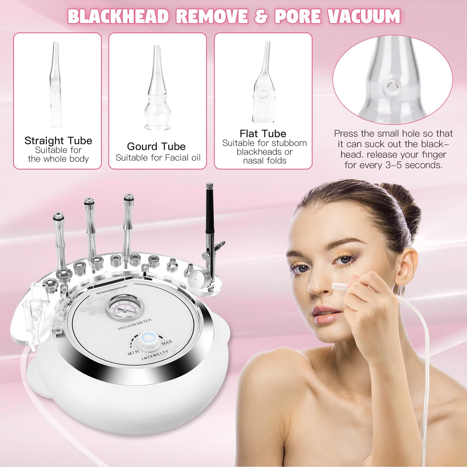 Professional 3-in-1 Microdermabrasion Machine with 65-68cmhg Vacuum Suction - Diamond Facial Cleaner for Home & Salon Use | Beauty Star Skin Care Equipment with Vacuum & Spray Gun | Perfect for Acne Treatment, Blackhead Removal & Anti-Aging Skincare Routine
