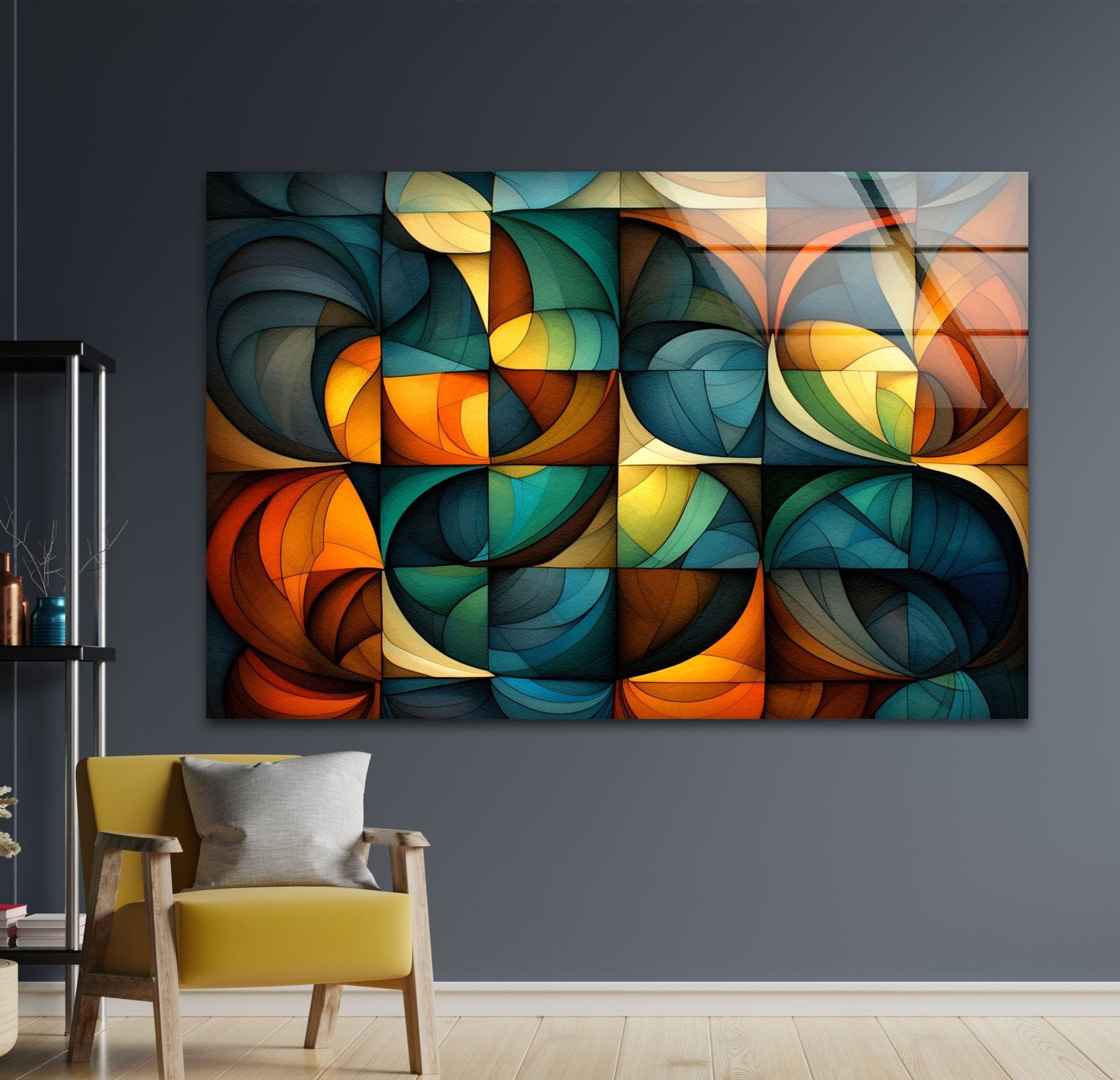 Modern Abstract Glass Wall Art - Handcrafted Contemporary Home Decor for Living Room, Bedroom & Office - Unique 3D Glass Panel Artwork