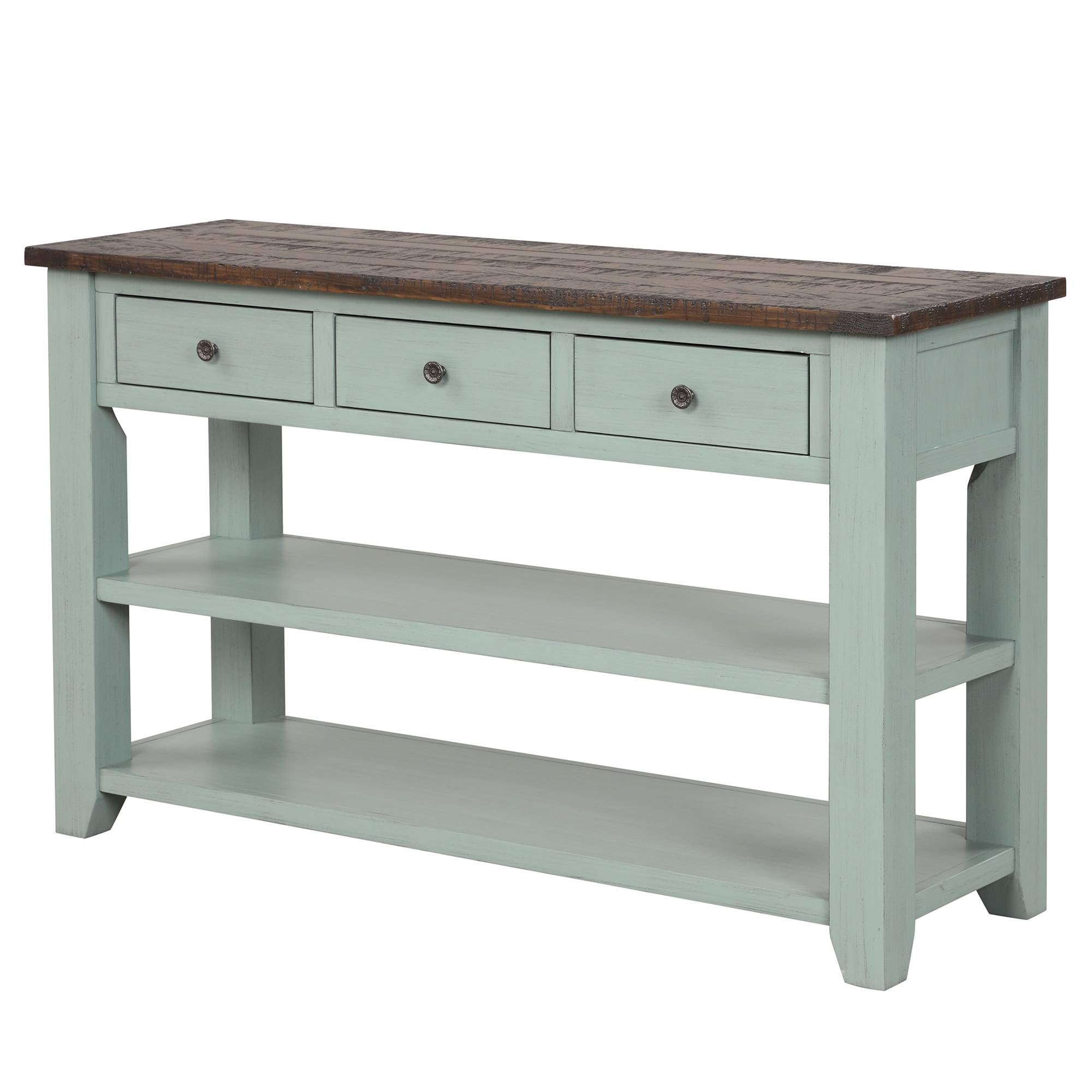 INMOZATA 48 Inch Farmhouse Console Sofa Table with Storage - 3 Drawers & 2 Shelves, Entryway Table for Hallway, Living Room - Rustic Green Home Decor (Perfect for Small Space Organization & Entryway Storage)