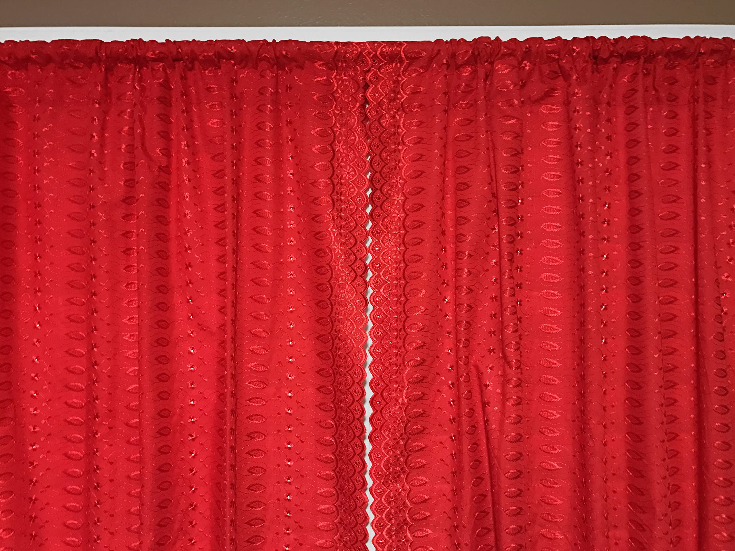 Cotton Eyelet Curtain Panels Set - Red 42x36 Inch for Kitchen & Photography Backdrop