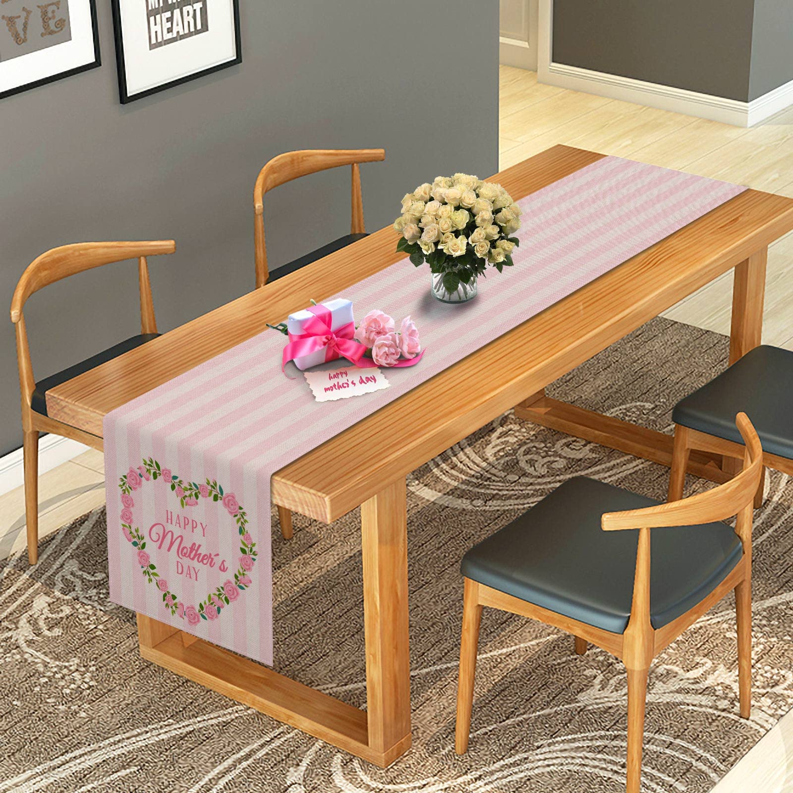 Rainlemon Linen Mother's Day Table Runner - Best Mom Ever Home Decor for Buffet, Kitchen & Dining Room - Perfect for Holiday Gatherings & Family Dinners