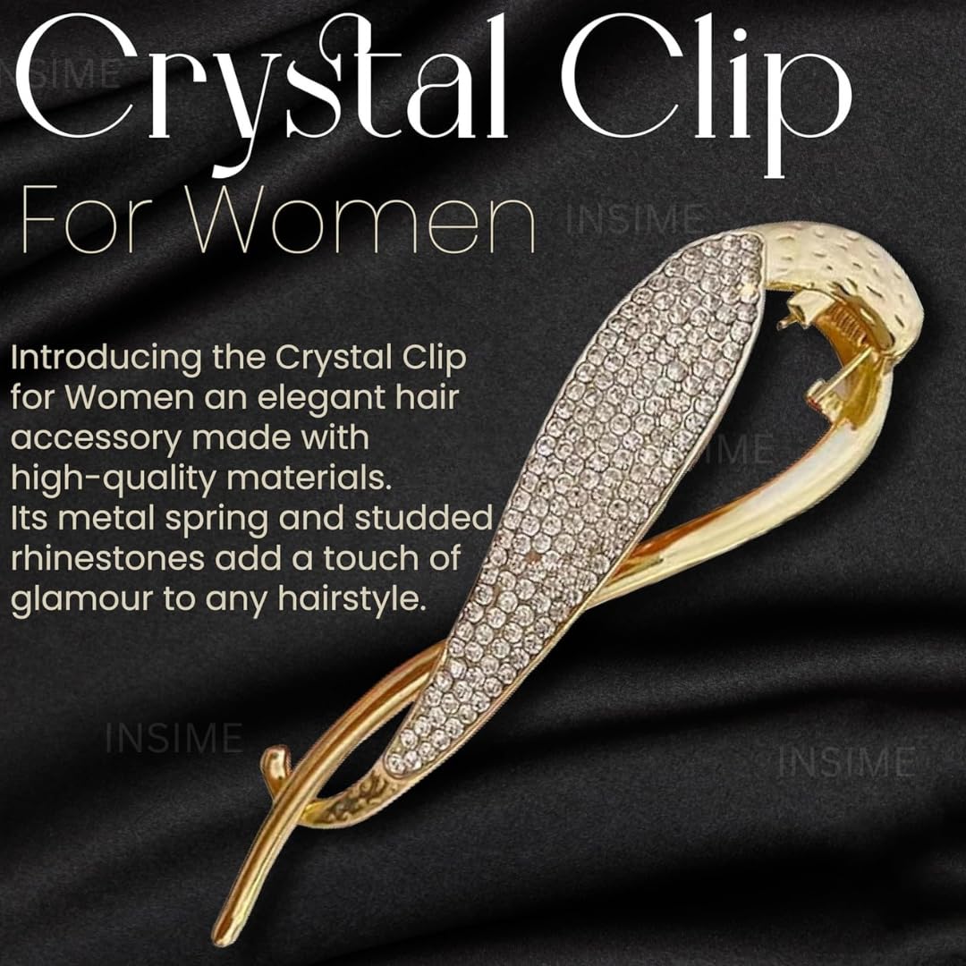 Sparkling Rhinestone Hair Clips for Women - Elegant French Barrettes, Big Bun Clips, Fancy Metal Hair Accessories | Korean Banana Hairpins for Weddings, Parties & Special Occasions