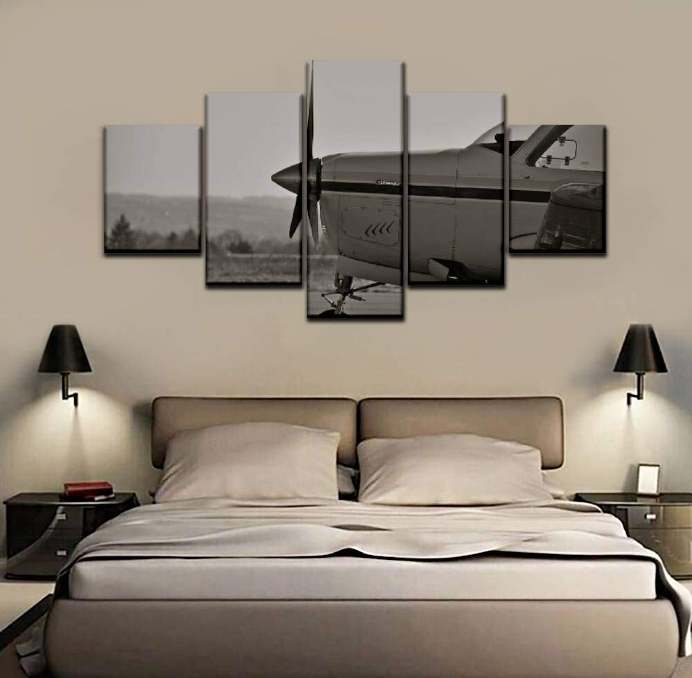 Skipvelo 5-Panel Wall Art Canvas Prints - Beechcraft Bonanza Aircraft Aviation Propeller Paintings, Stretched & Framed Ready to Hang - Perfect for Living Room, Bedroom, Office Decor