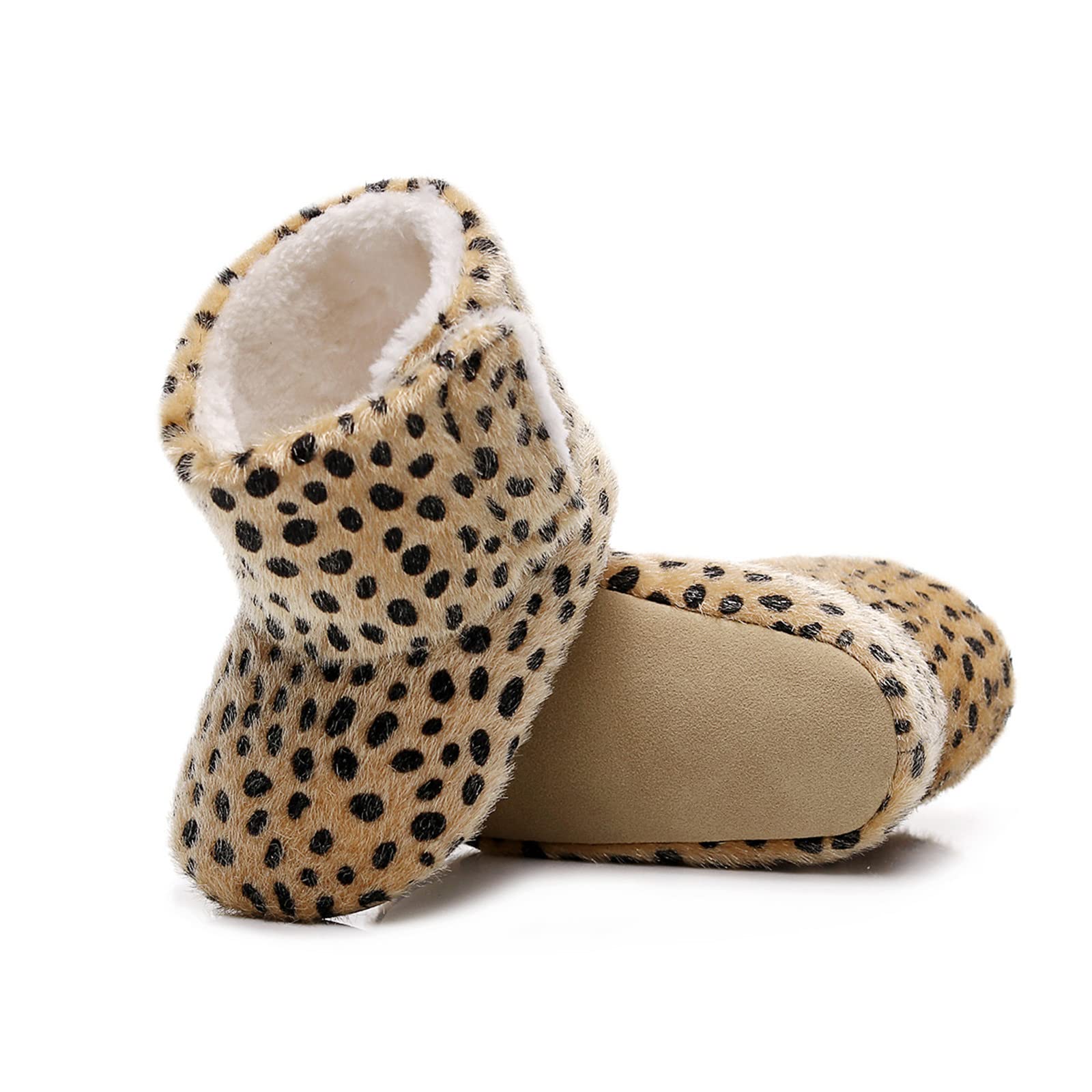 Toddler Girl Snow Boots - Soft Plush Leopard Print for Winter Walking