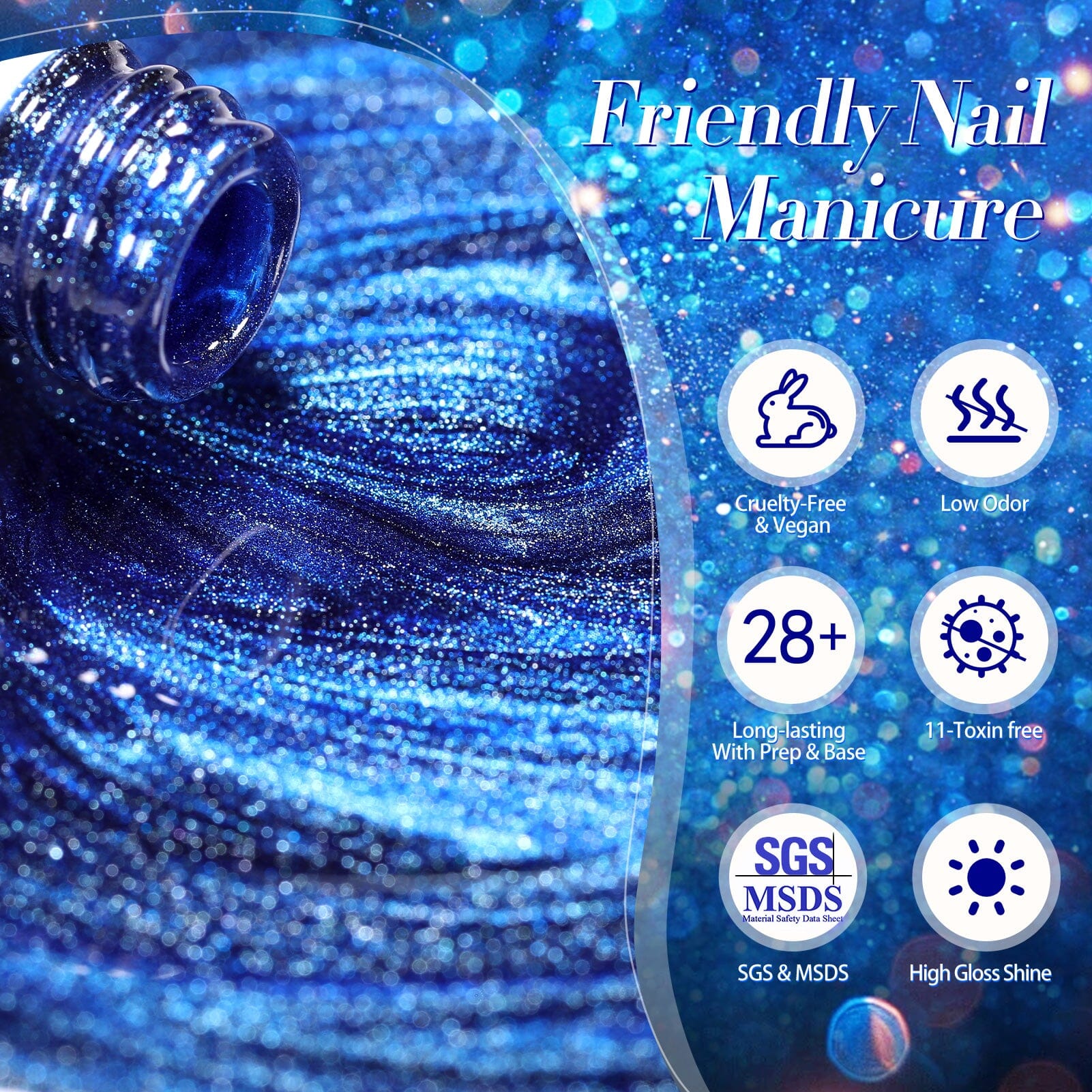 Blue Cat Magnetic Gel Polish - MY47 Blue Ore 15ml Nail Art Kit for Salon & Home Manicure - Long Lasting UV/LED Gel Nail Polish with Magnetic Effect