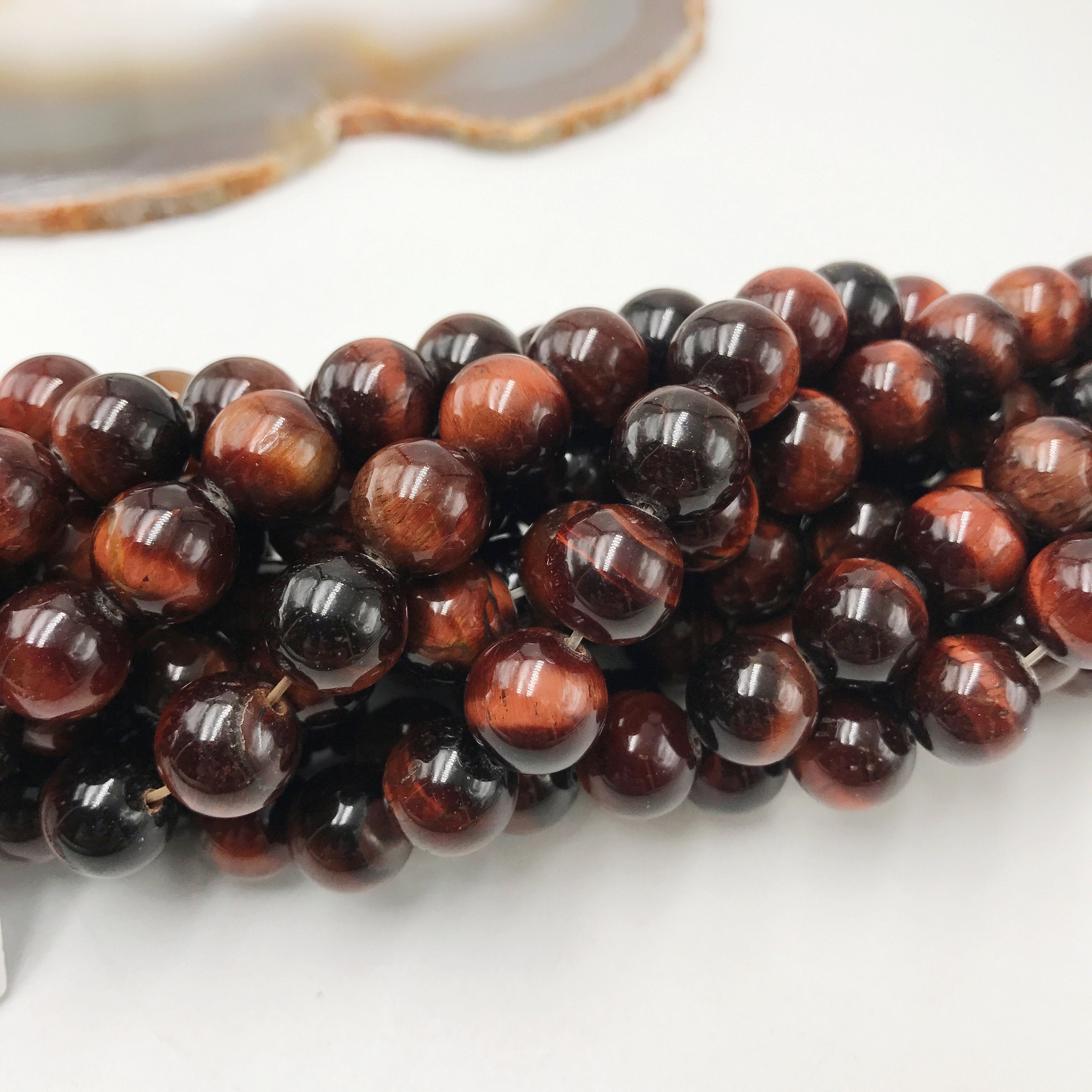 2.0mm Hole Red Tiger Eye Smooth Round Beads - 6mm, 8mm, 10mm, 15.5 Inch Strand - for Jewelry Making, Bracelets, Necklaces & DIY Crafts