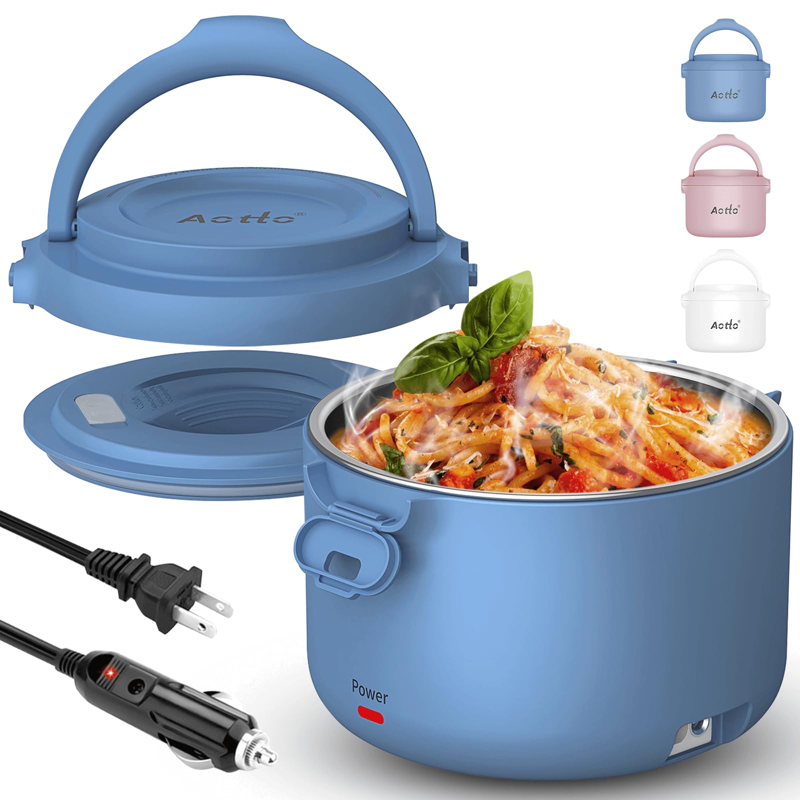 Aotto 32oz Electric Lunch Box - Portable Food Warmer for Office, Car & Travel - 12V/24V/110V 3-in-1 Heater - Spill-Proof Soup & Meal Warmer - Perfect Gift for Men & Women (Blue) - Ideal for Commuting, Road Trips & Workplace Lunch Heating