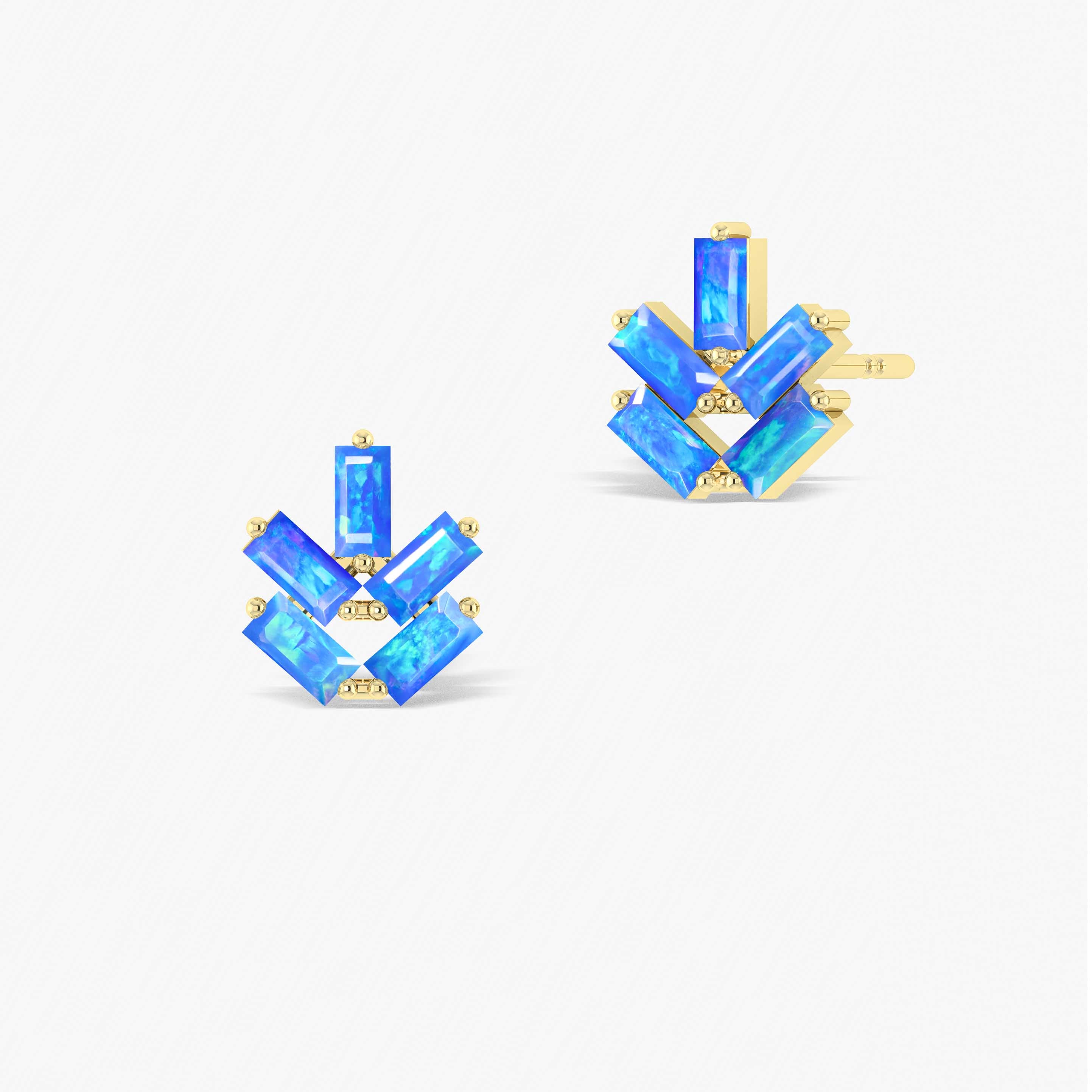 Blue Opal Baguette Stud Earrings for Women - Genuine Opal Gemstone Jewelry - Perfect for Everyday Wear, Gift Giving & Special Occasions