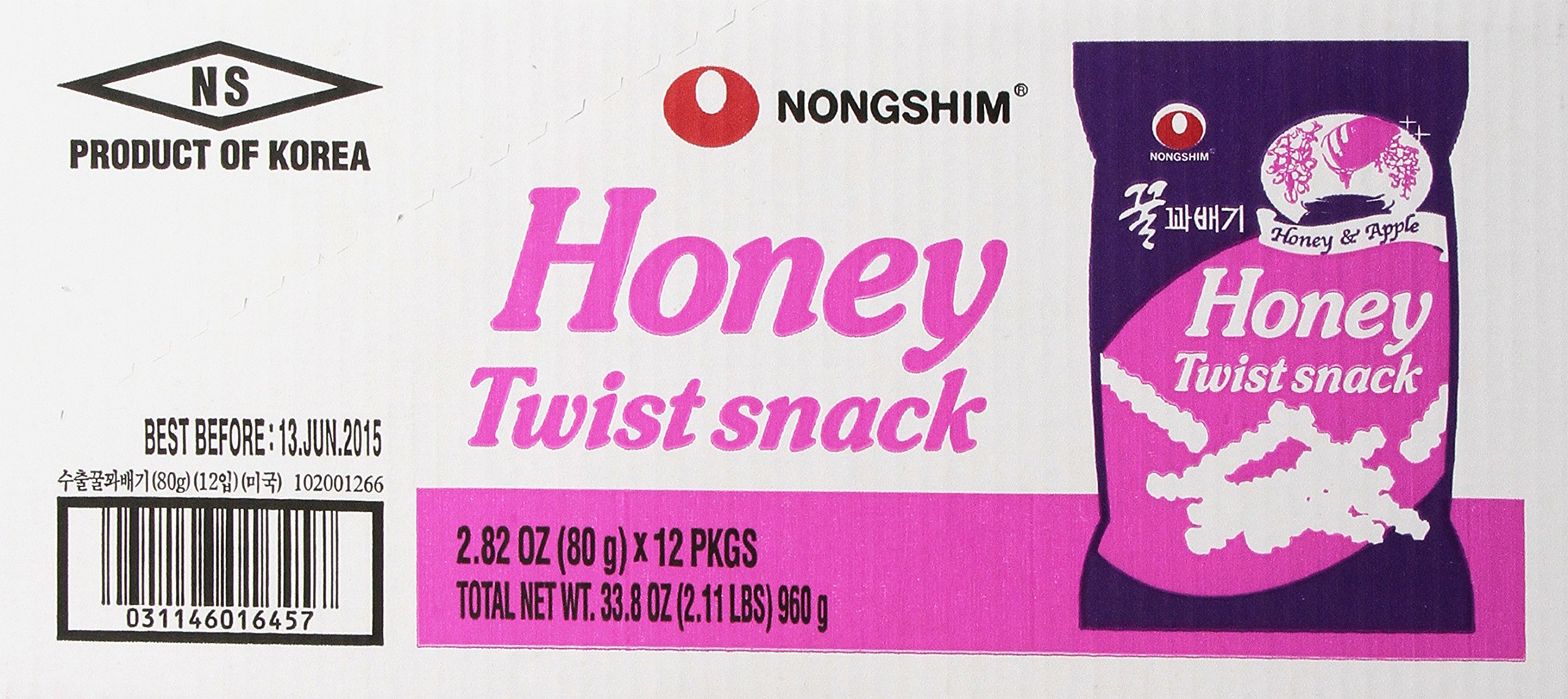 Nongshim Honey Twist Snacks - 2.82oz (12 Pack) | Korean Honey Flavored Pretzel Sticks | Perfect for Office Snacks, School Lunches & Movie Nights