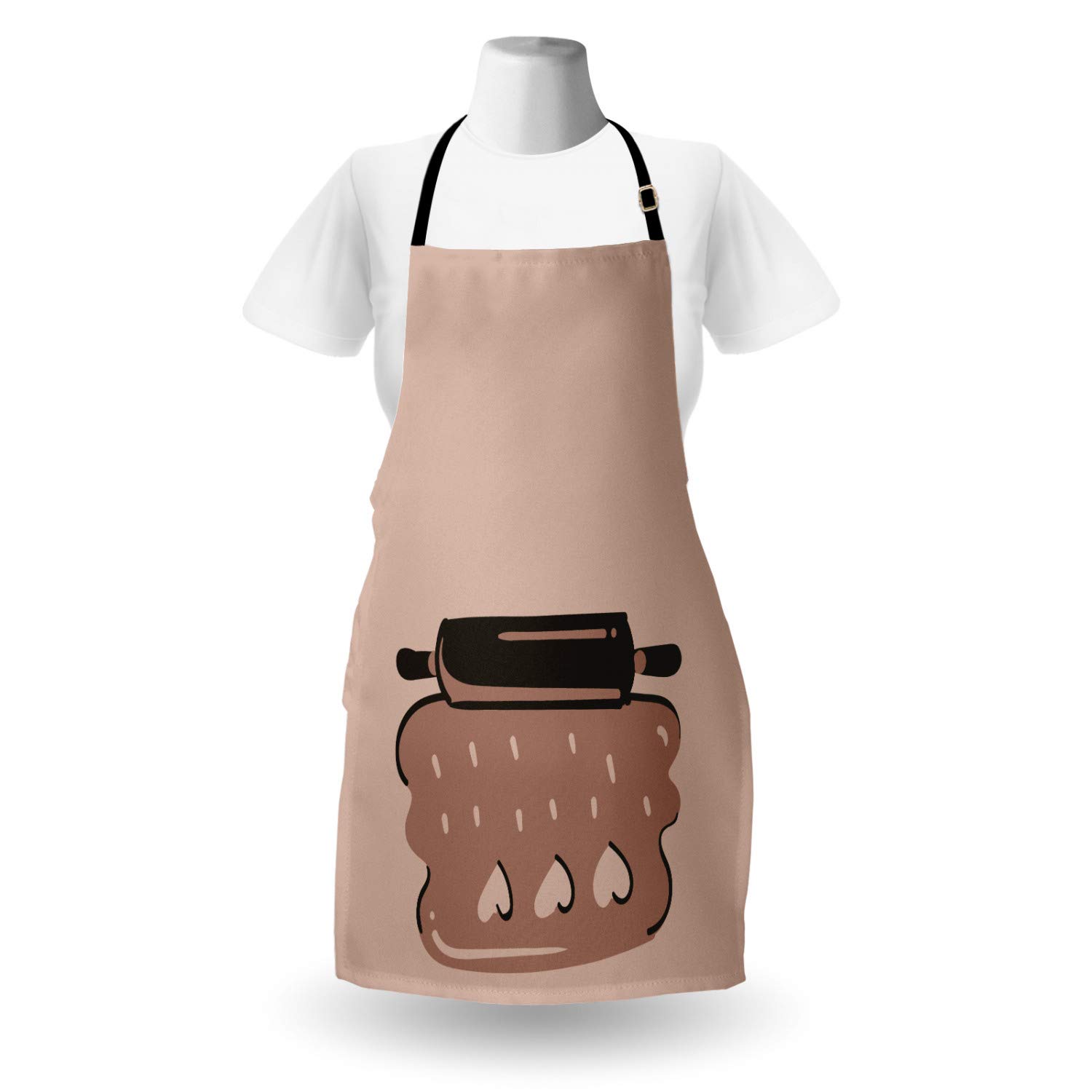 Ambesonne Personalized Chef Apron for Baking & Cooking - Cartoon Love & Rolling Pin Heart Design - Adjustable Unisex Kitchen Bib for Adults - Pale Salmon - Perfect for Home Cooks, Bakers & Culinary Enthusiasts