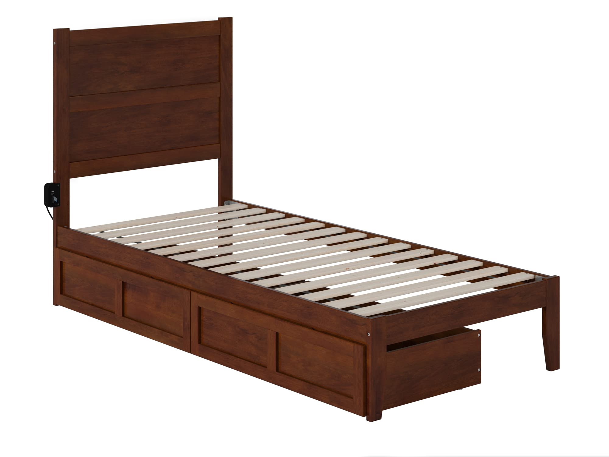 AFI NoHo Twin XL Platform Bed with Storage Drawers & USB Charging Station - Walnut Finish Space-Saving Bed Frame for Small Bedrooms, Dorms & Studio Apartments