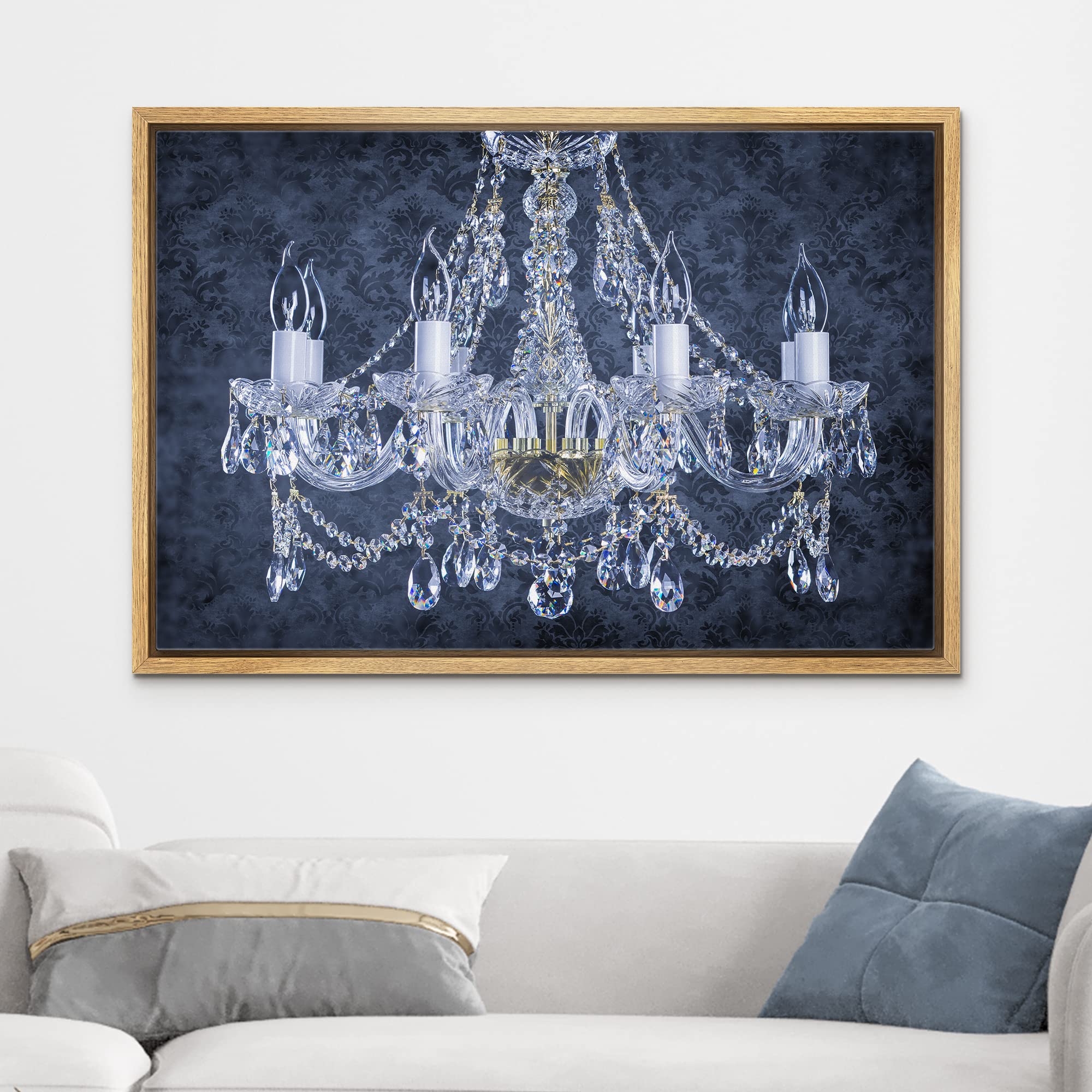 Wall26 Navy Blue Crystal Chandelier Framed Canvas Art Print - 24x36 Inch Modern Digital Art for Living Room, Bedroom, Office Decor | Contemporary Home Wall Decor for Relaxation & Calm Atmosphere