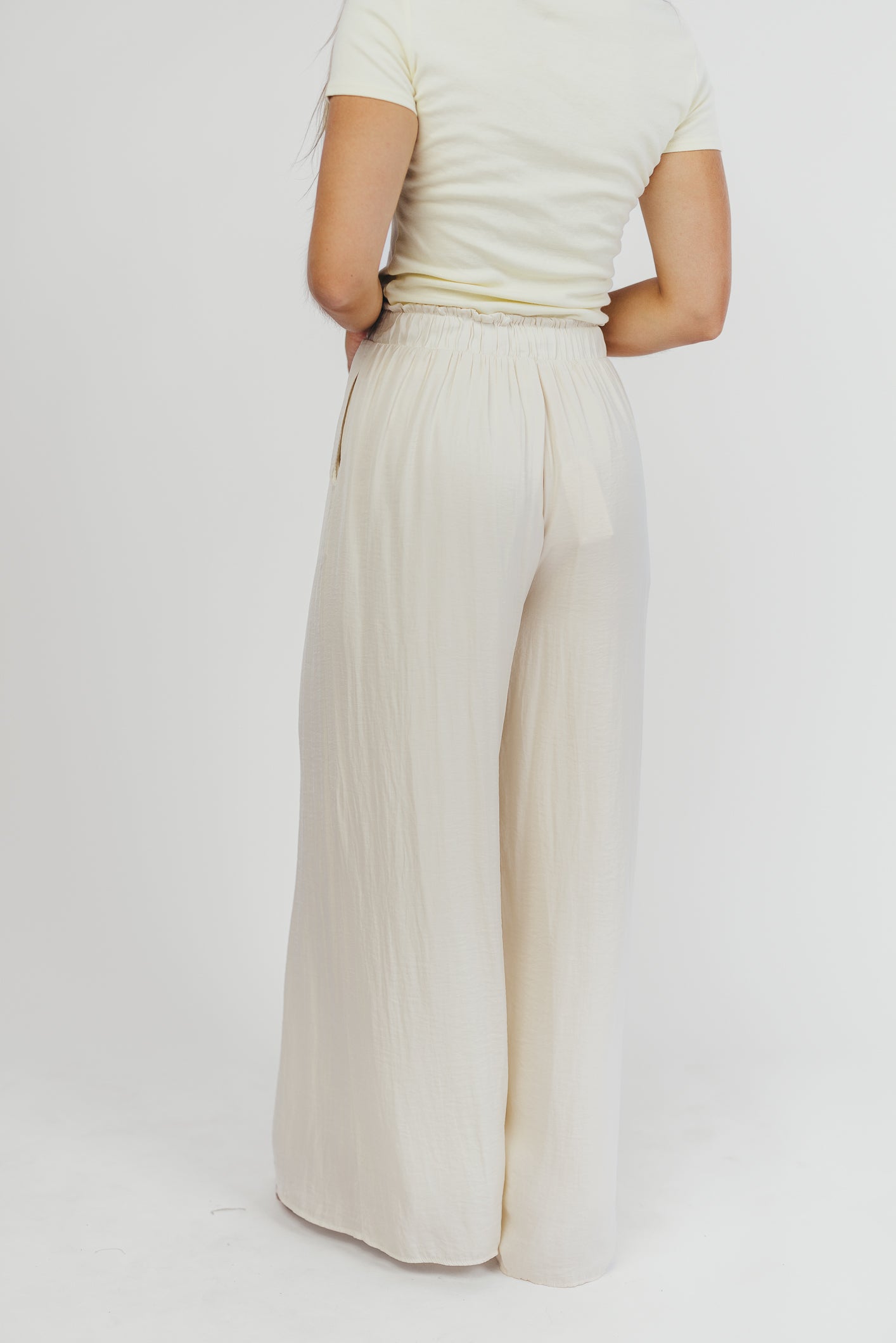 Zahara Women's High Waisted Wide Leg Pants - Soft Linen Blend Ivory Trousers for Work, Office & Casual Wear | Comfortable Elastic Waist Lounge Pants for Summer