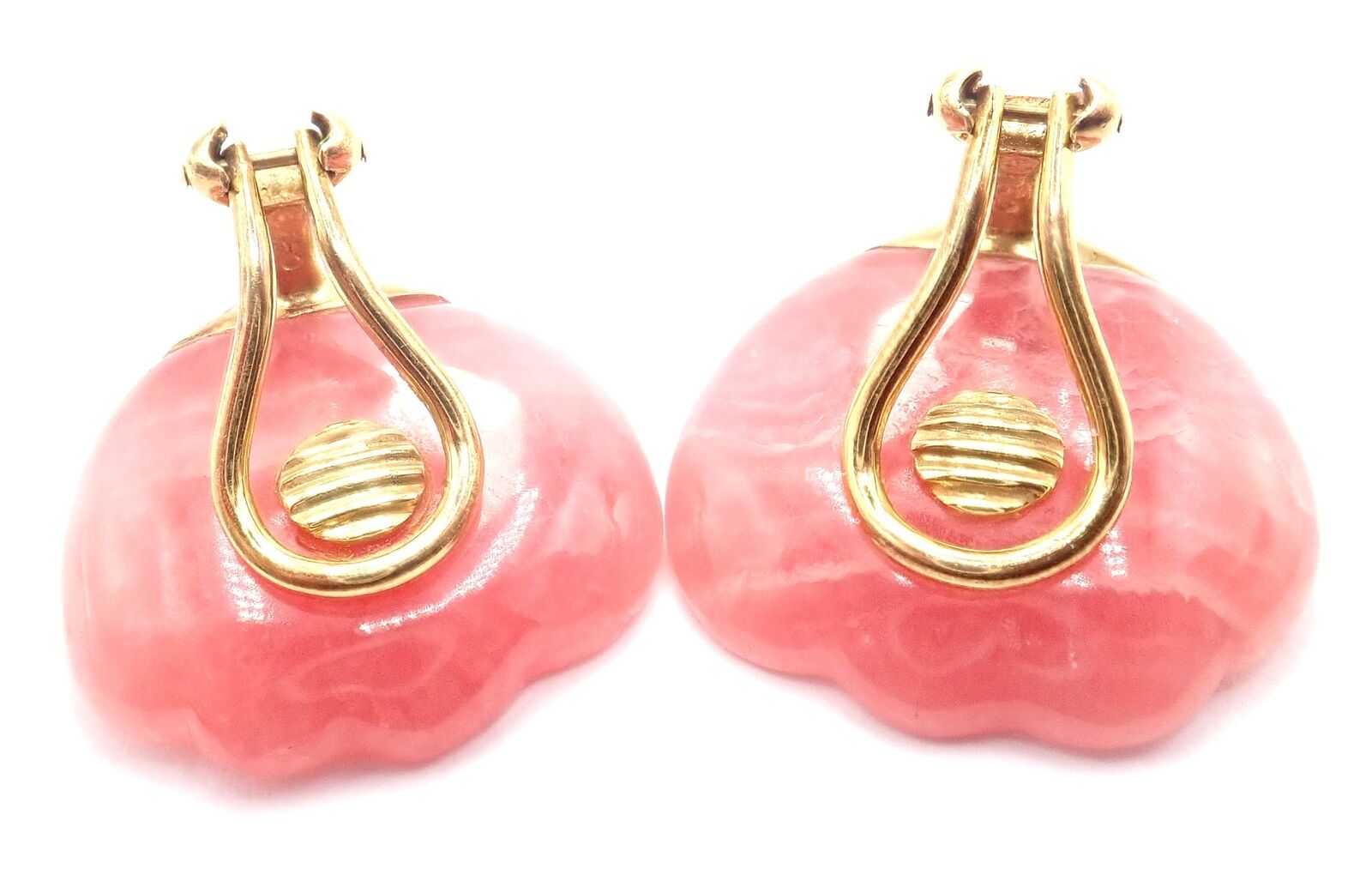 Authentic Tiffany & Co Angela Cummings 18k Yellow Gold Pink Agate Petal Earrings - Luxury Jewelry for Women, Elegant Gift for Weddings & Special Occasions