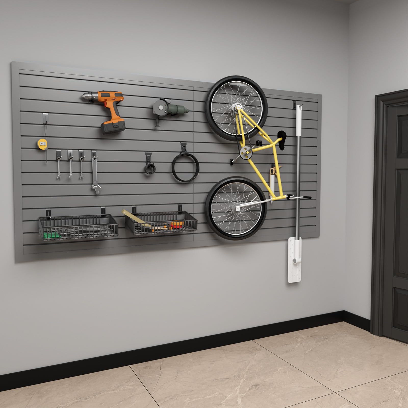Duzzy 4' x 4' PVC Slatwall Panels - Garage Wall Storage Organizer System with Hooks & Hangers (Grey) - Perfect for Garage Organization, Retail Displays & Workshop Storage Solutions