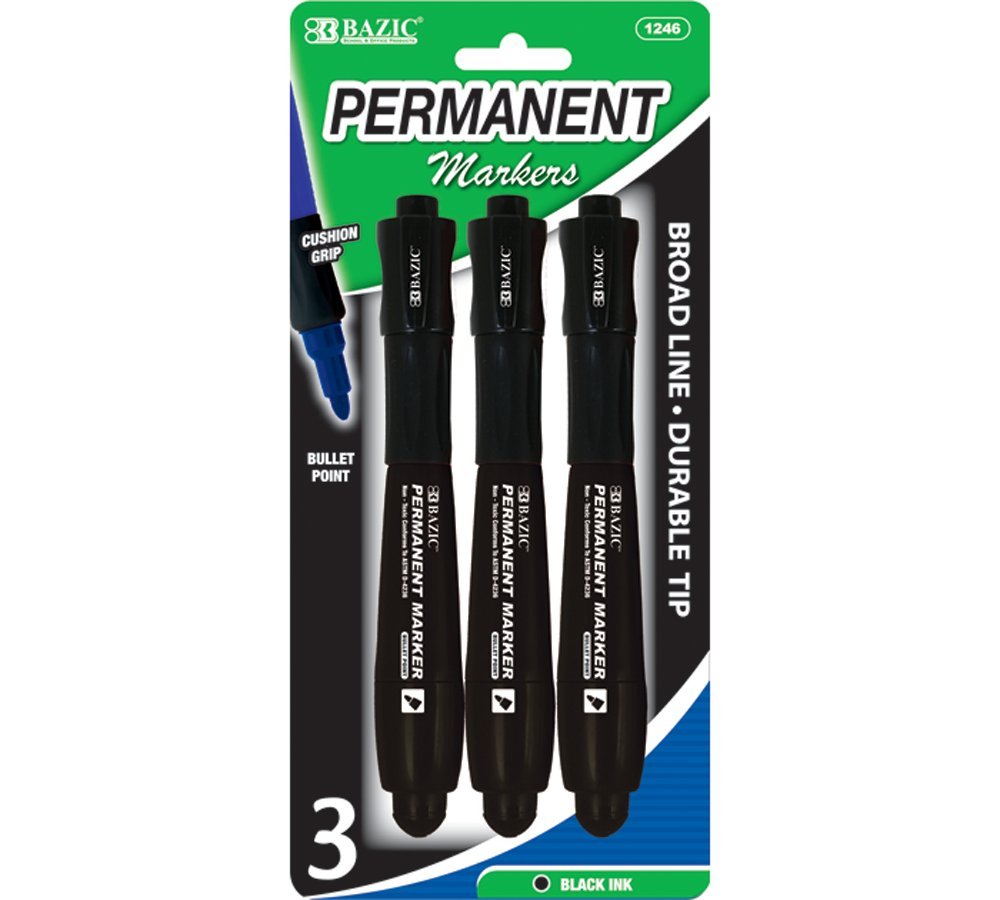 BAZIC Black Bullet Tip Jumbo Permanent Markers with Comfort Grip - 3-Pack (Case of 144) - Ideal for Office, School, Warehouse & Industrial Labeling