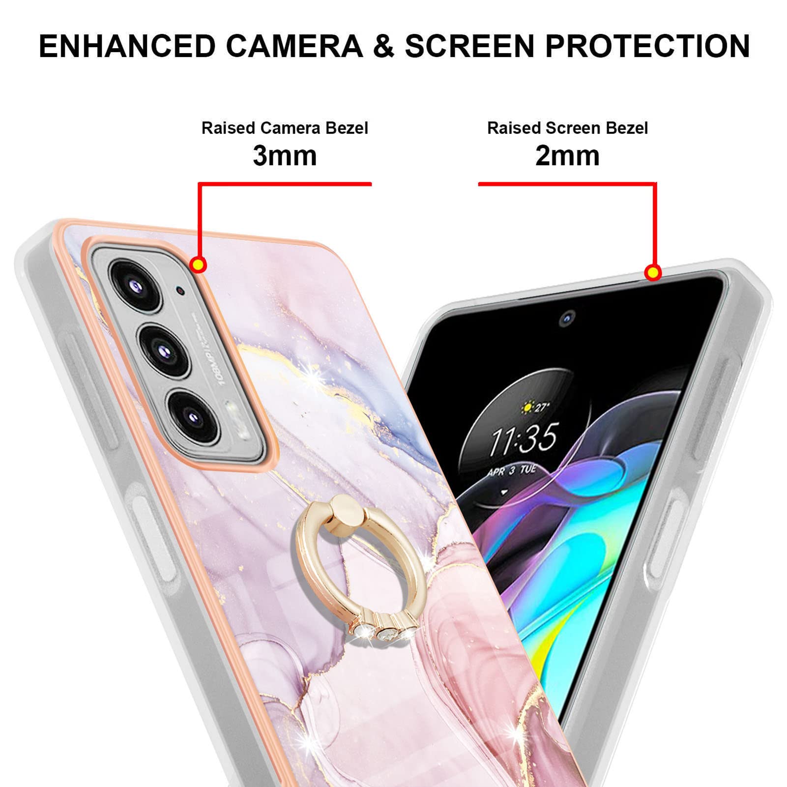 XYX Marble TPU Full-Body Protective Case with 360° Rotating Ring Kickstand for Motorola Edge 20 - Light Purple | Slim Fit Shockproof Cover for Daily Use, Work & Travel Protection